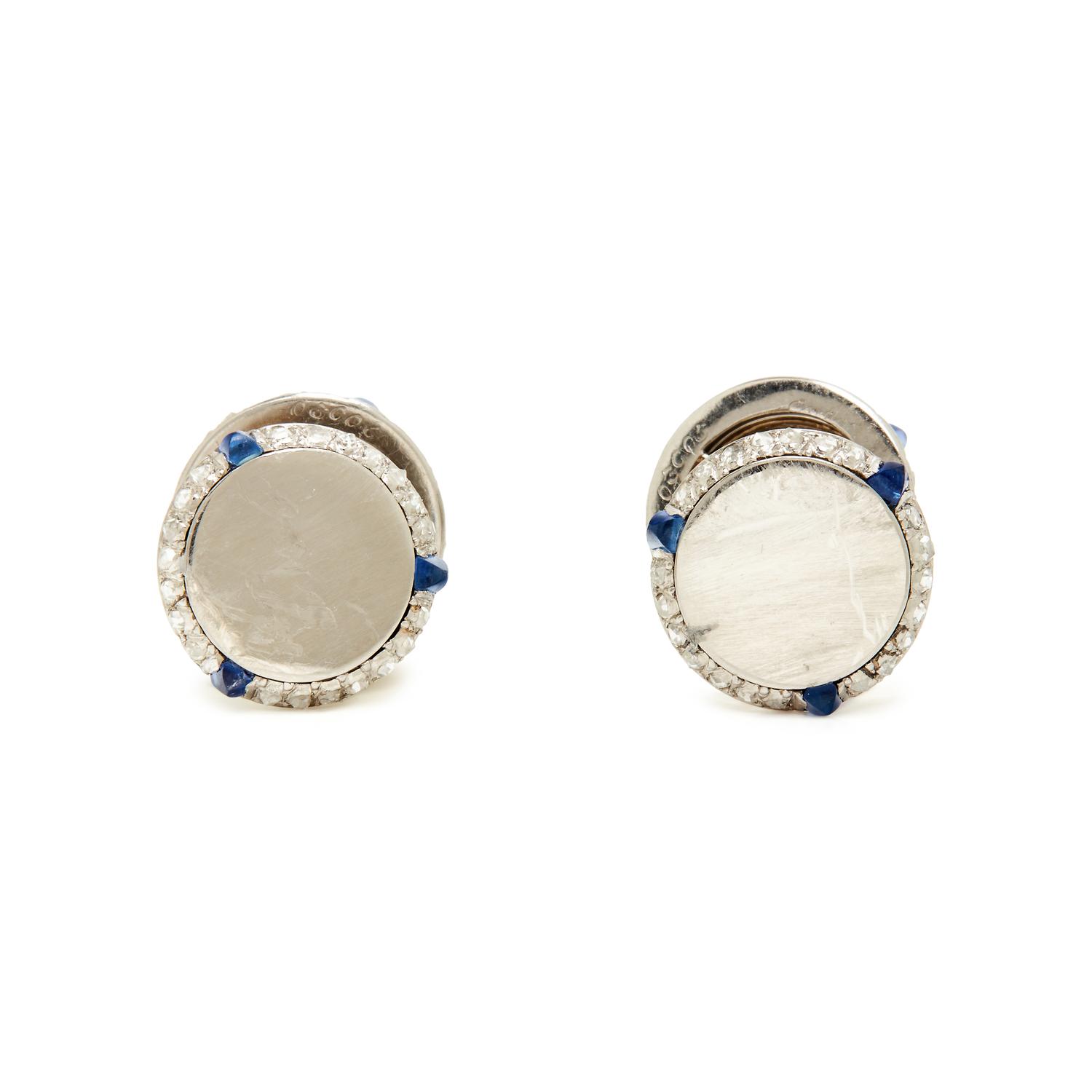 CARTIER, ART DECO, PLATINUM, SAPPHIRE AND DIAMOND CUFFLINKS