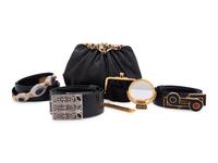 Four Judith Leiber Snakeskin Items: One Hand Bag and Three Belts