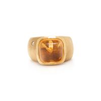CITRINE, DIAMOND, AND YELLOW GOLD RING