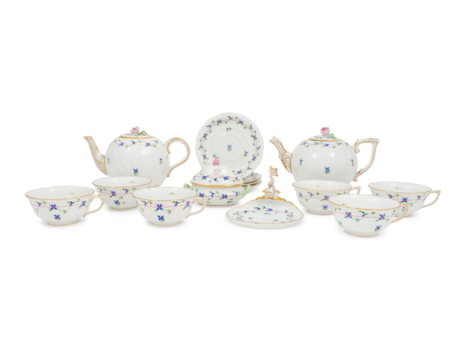 A Herend Porcelain Blue Garland Tea Service
