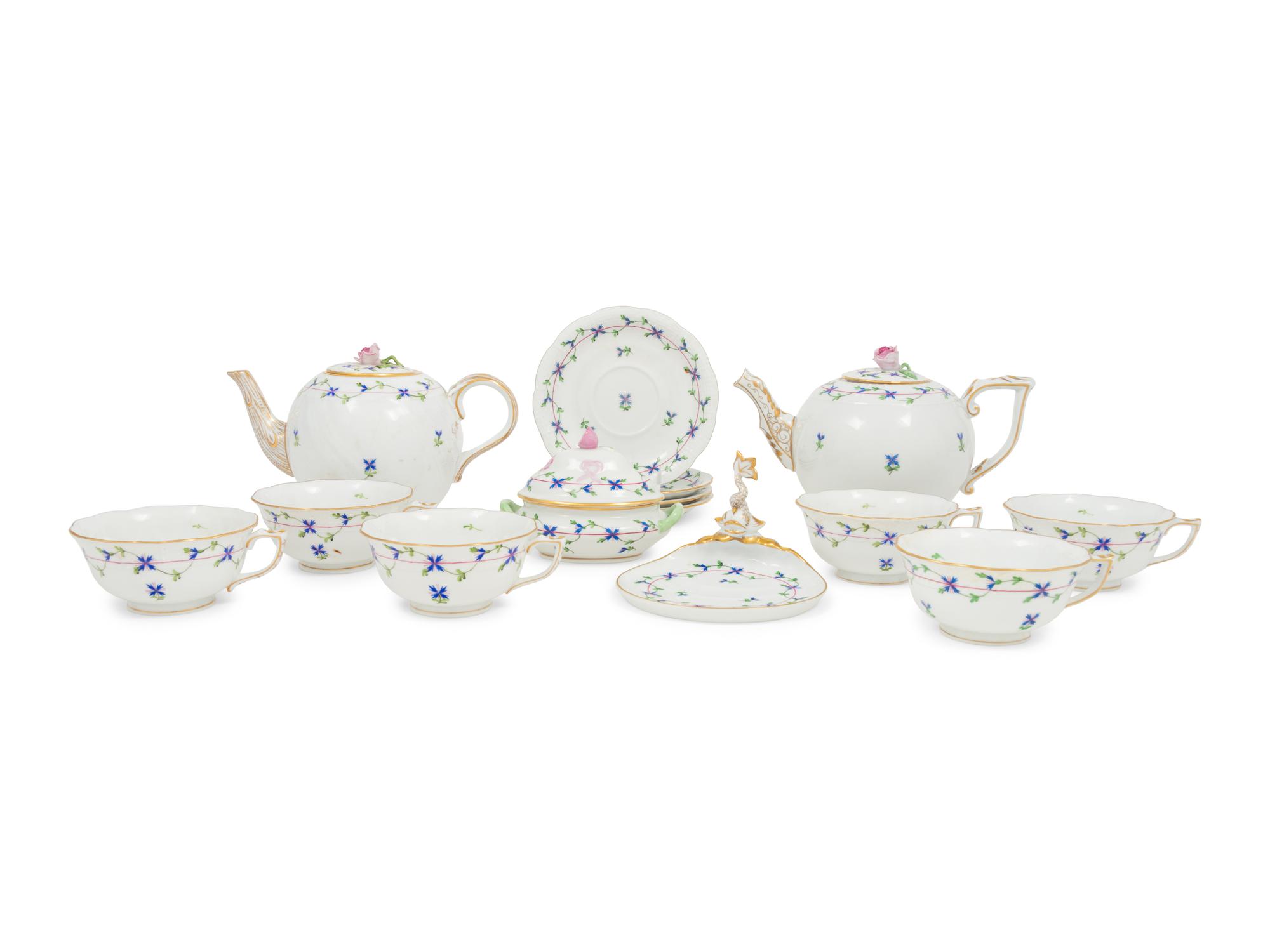A Herend Porcelain Blue Garland Tea Service