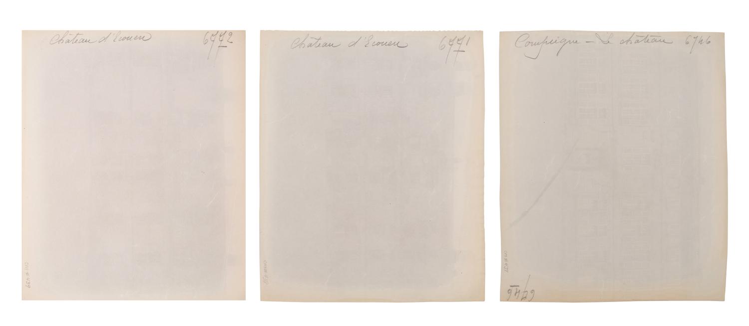 A group of three photographs (Compiègne–le Château , 1910; Château d'Écouen [6771] , 1911; Château d'Écouen [6772] , 1911)