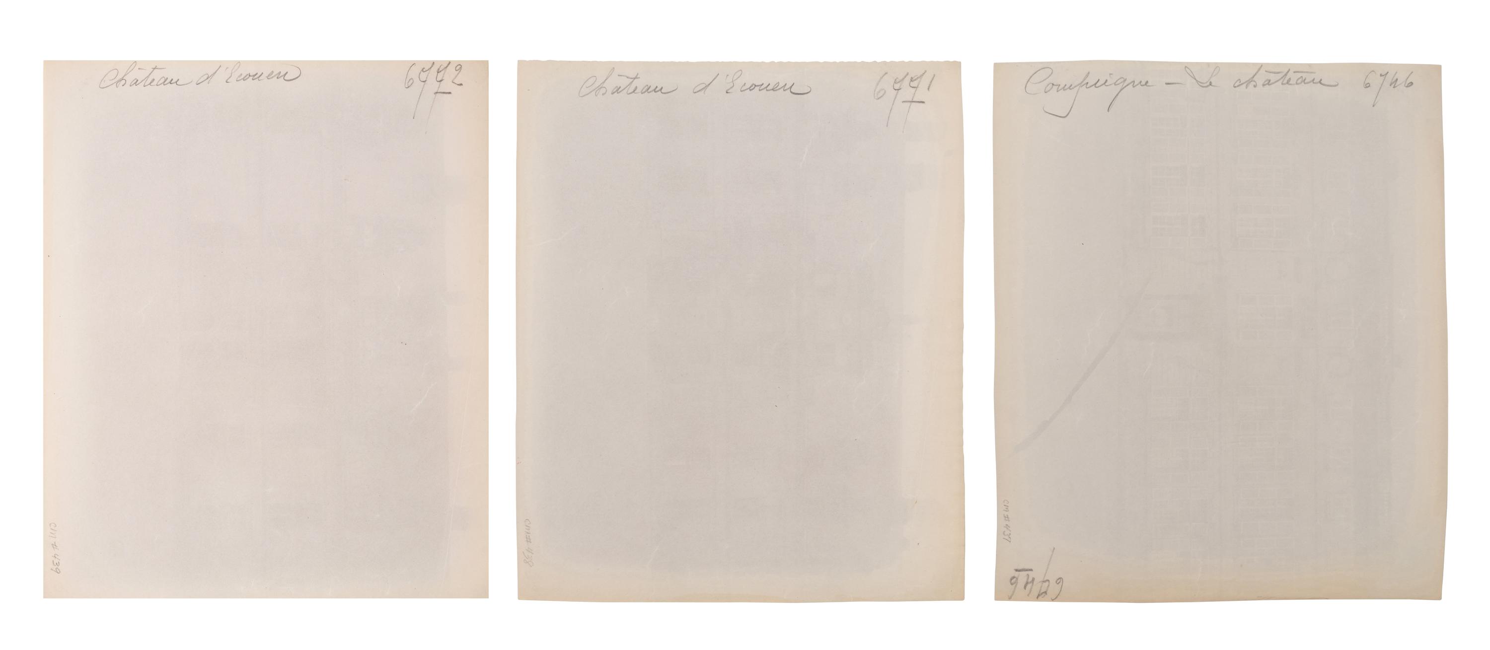 A group of three photographs (Compiègne–le Château , 1910; Château d'Écouen [6771] , 1911; Château d'Écouen [6772] , 1911)