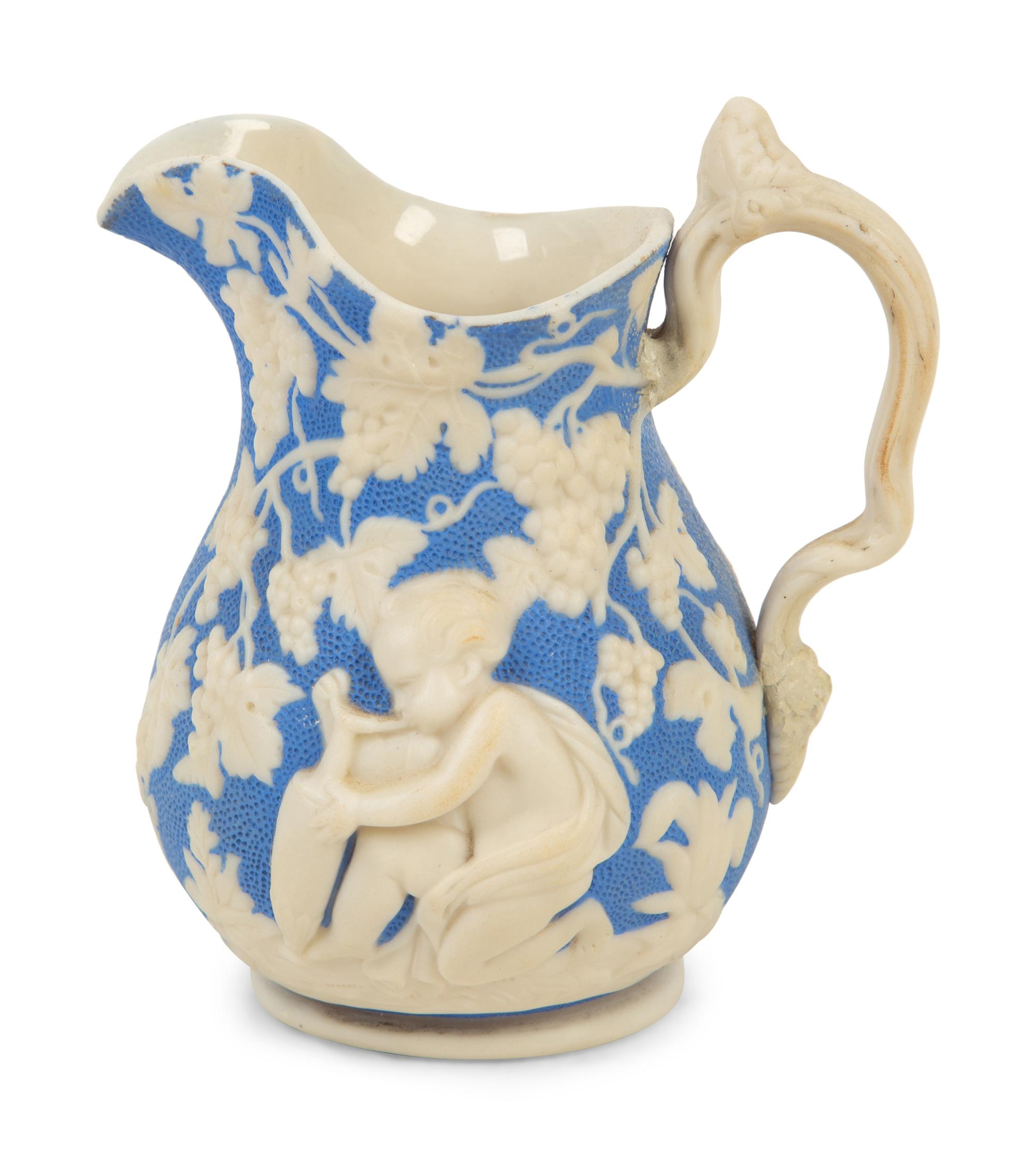 A Collection of Nine English Salt Glazed Relief Form Teapots, Pitchers and Creamers — 19TH/20TH CENTURY