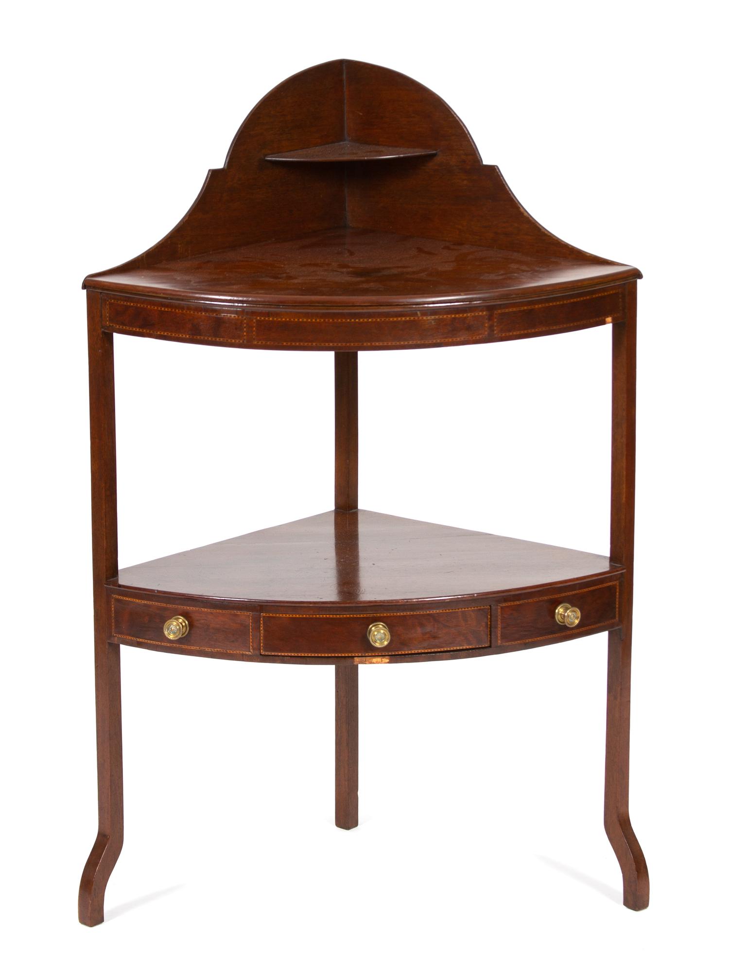 A Regency Style Inlaid Mahogany Corner Washstand — 19TH CENTURY