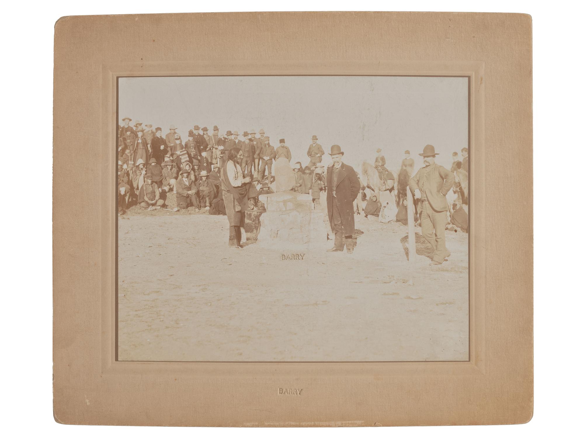 BARRY, David F. (1854-1934), photographer. Photograph of Sitting Bull and Major James McLaughlin at the dedication of the Standing Rock Reservation. North Dakota, ca 1880s.