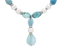 JABEL, AQUAMARINE, CULTURED PEARL, AND DIAMOND NECKLACE