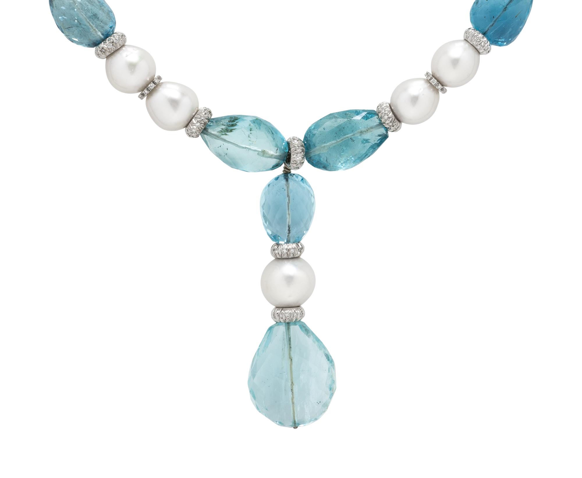 JABEL, AQUAMARINE, CULTURED PEARL, AND DIAMOND NECKLACE