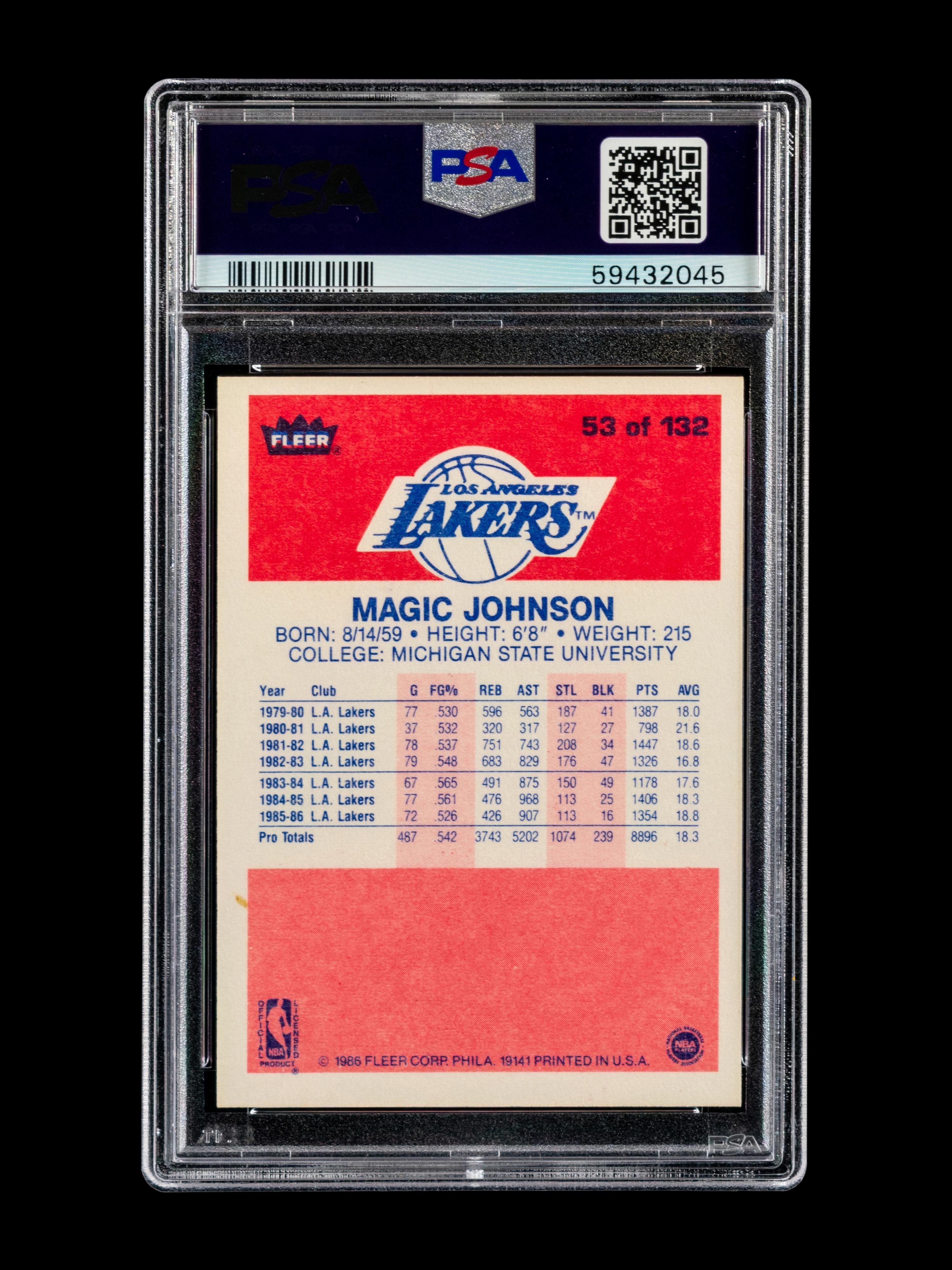 A 1986 Fleer Magic Johnson Basketball Card No. 53 (PSA 8 NM-MT)