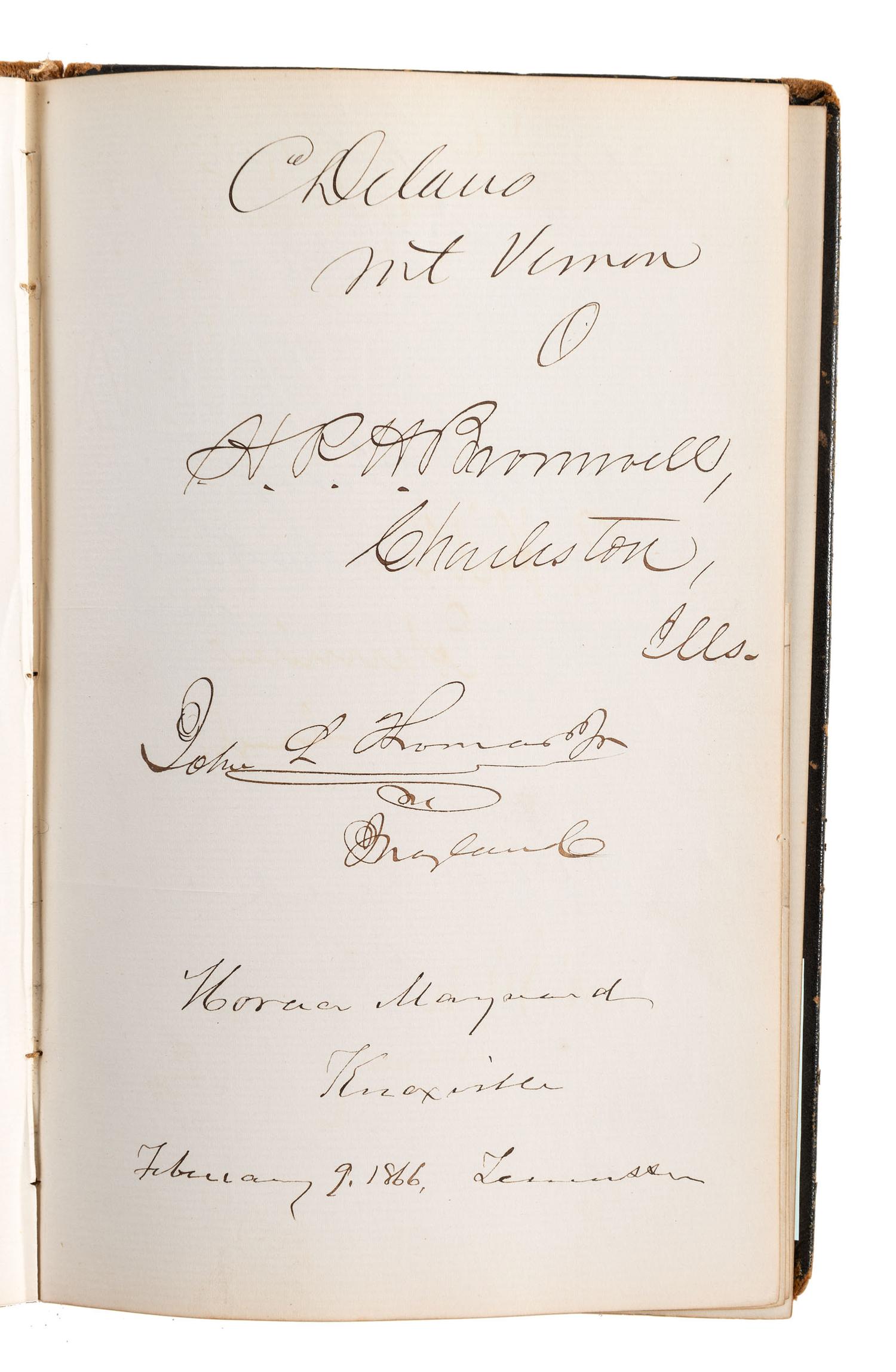 [CIVIL WAR] -- [RECONSTRUCTION]. Autograph album containing signatures of politicians in the 39th Congress and military officers collected by Mrs. Josephine Lee Darling, wife of New York Congressman William A. Darling.