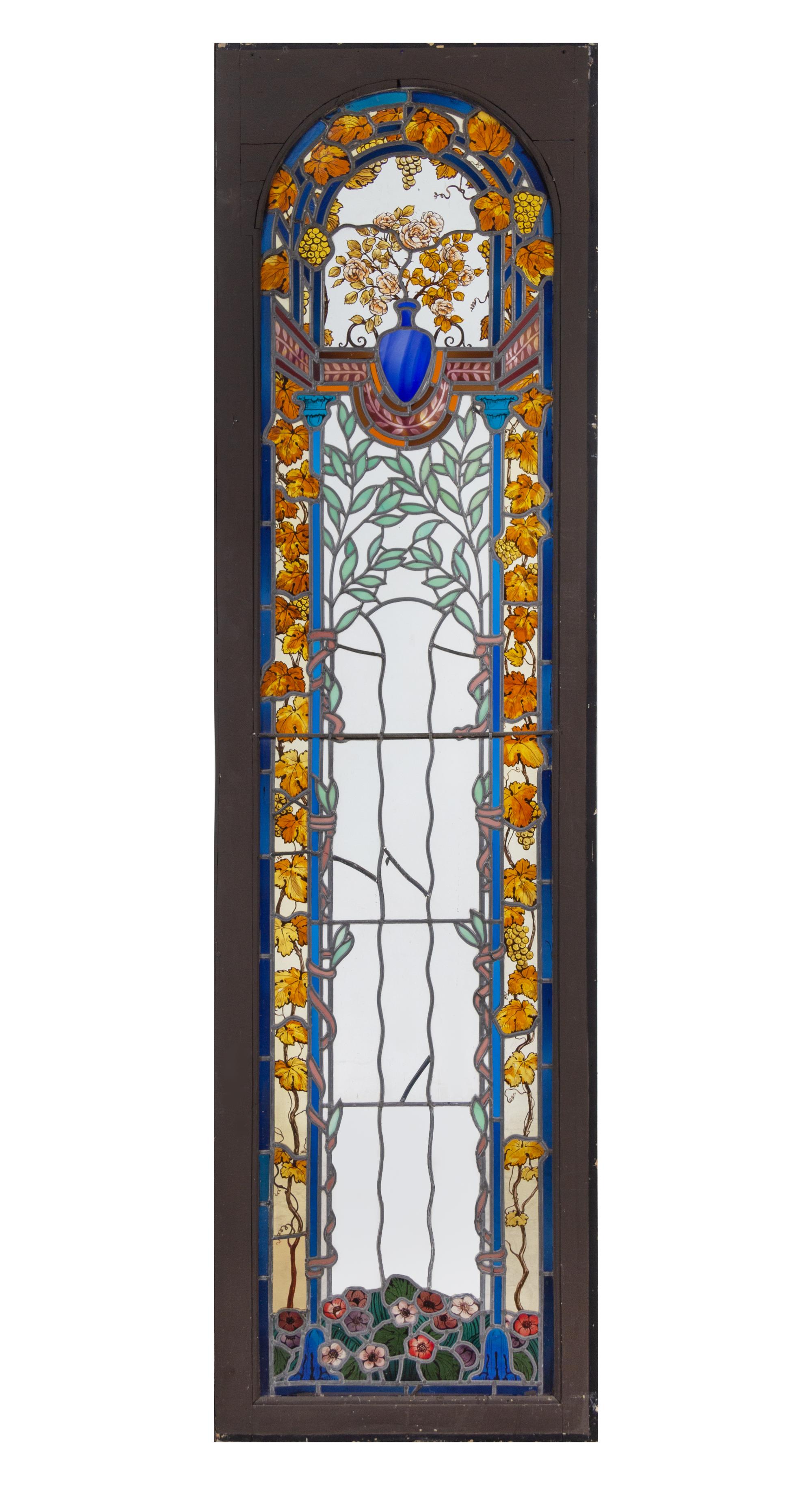 A Pair of French Leaded and Stained Glass Windows by Théophile-Hippolyte Laumonnerie (French, 1863-1924)