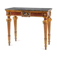 An Italian Neoclassical Painted and Parcel Gilt Marble-Top Console Table