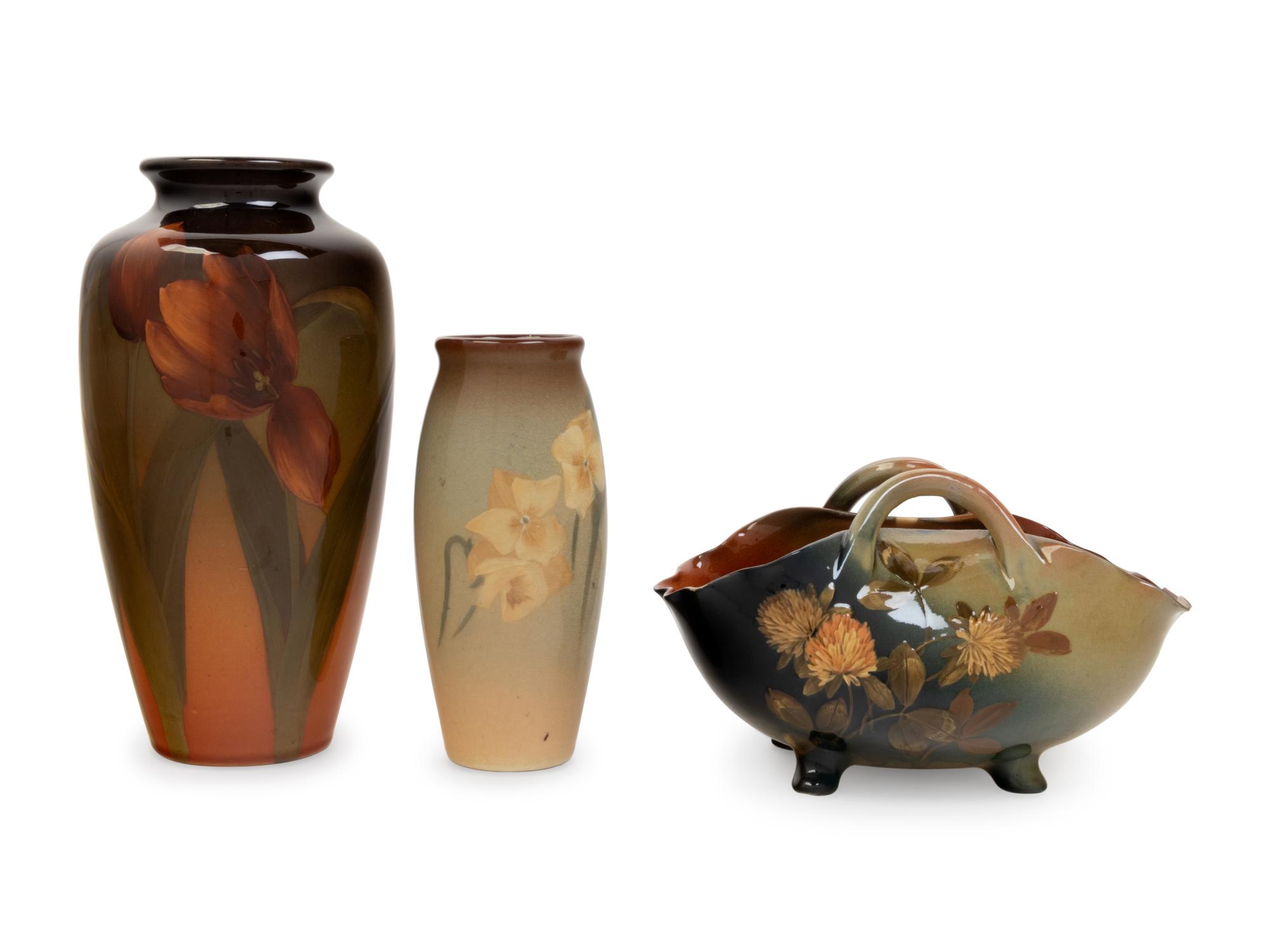 A Group of Three Artist Signed Rookwood Pottery Ceramic Articles
