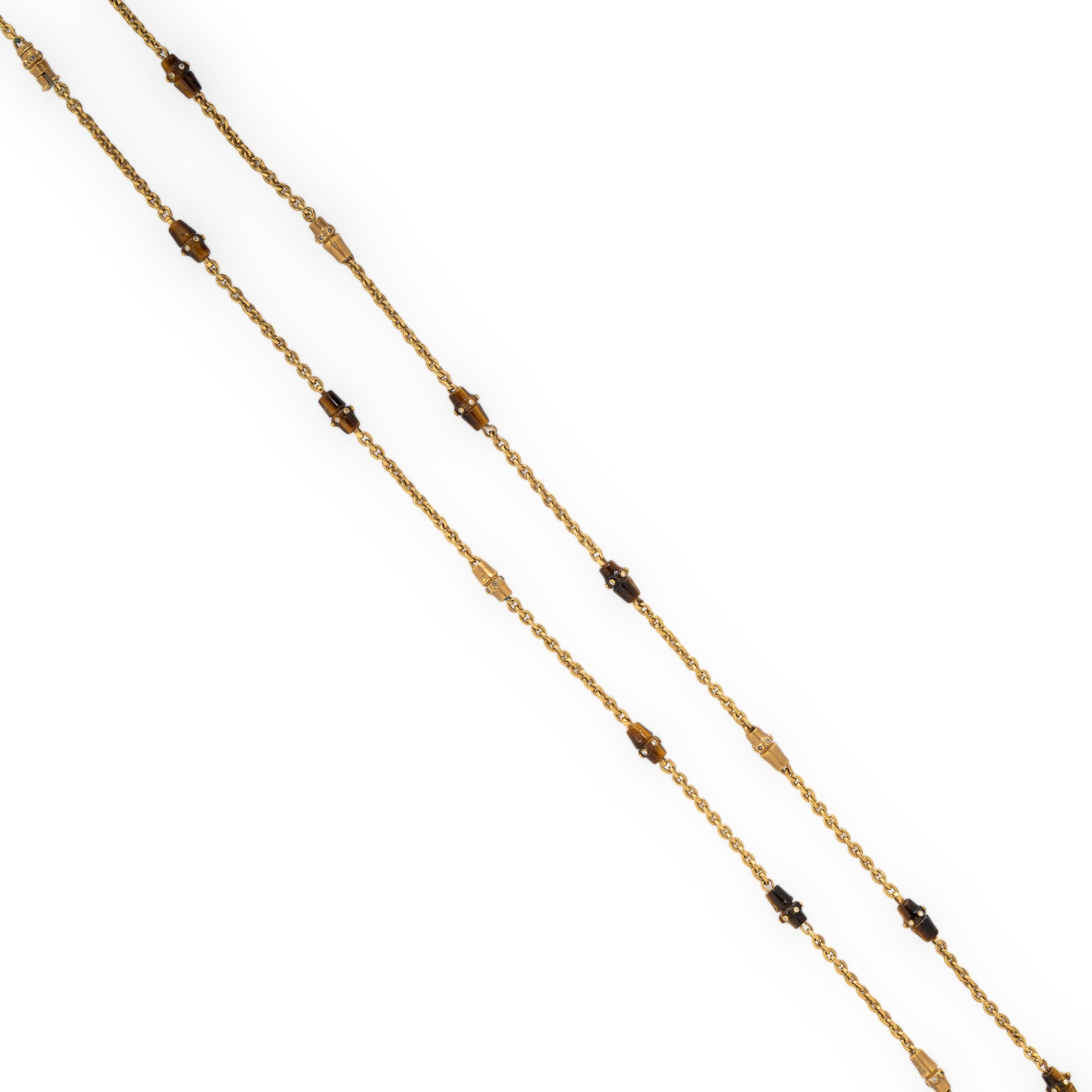 Mish, Yellow Gold, Tiger's Eye Quartz, and Diamond Necklace
