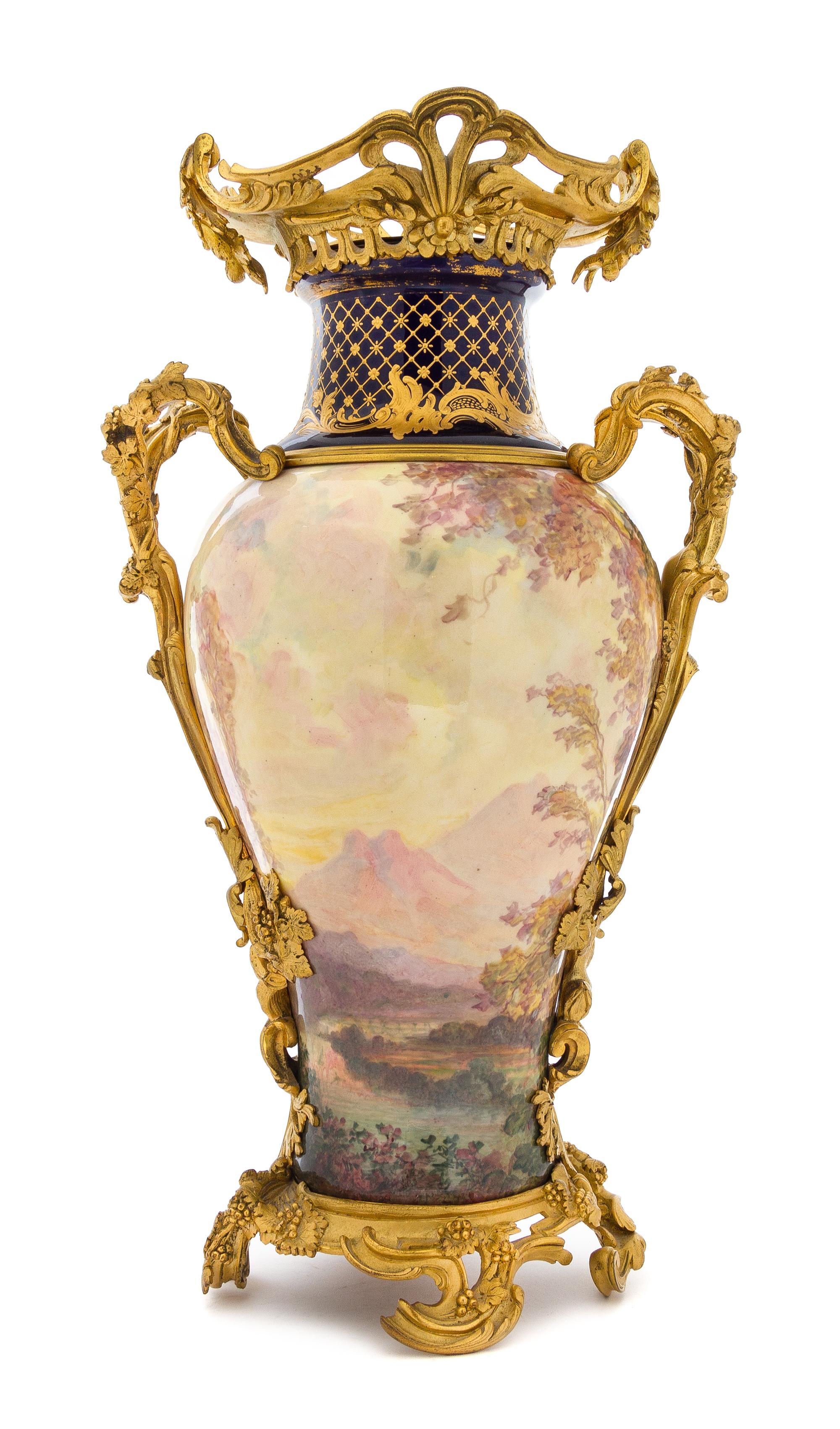A Sevres Gilt Bronze Mounted Porcelain Vase Height 20 1/2 inches. — 19TH CENTURY