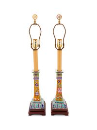 A Pair of Chinese Export Porcelain Candlesticks
