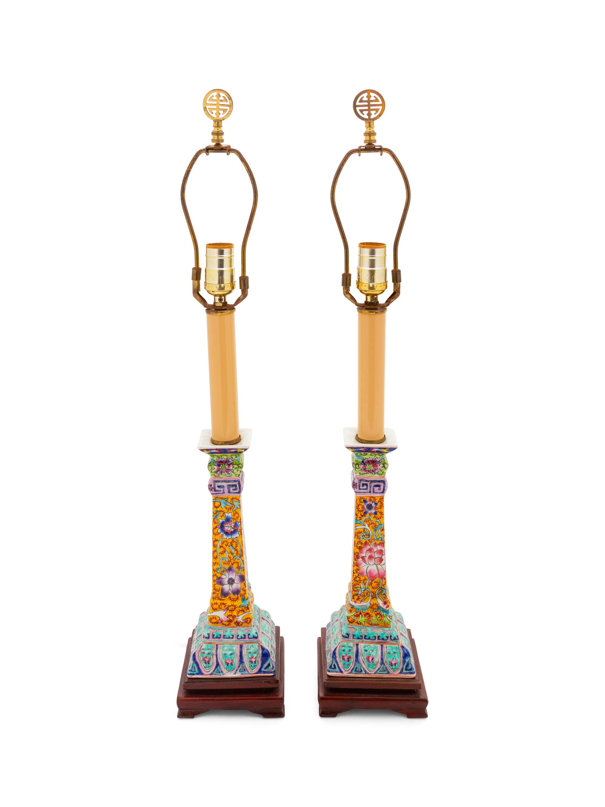 A Pair of Chinese Export Porcelain Candlesticks