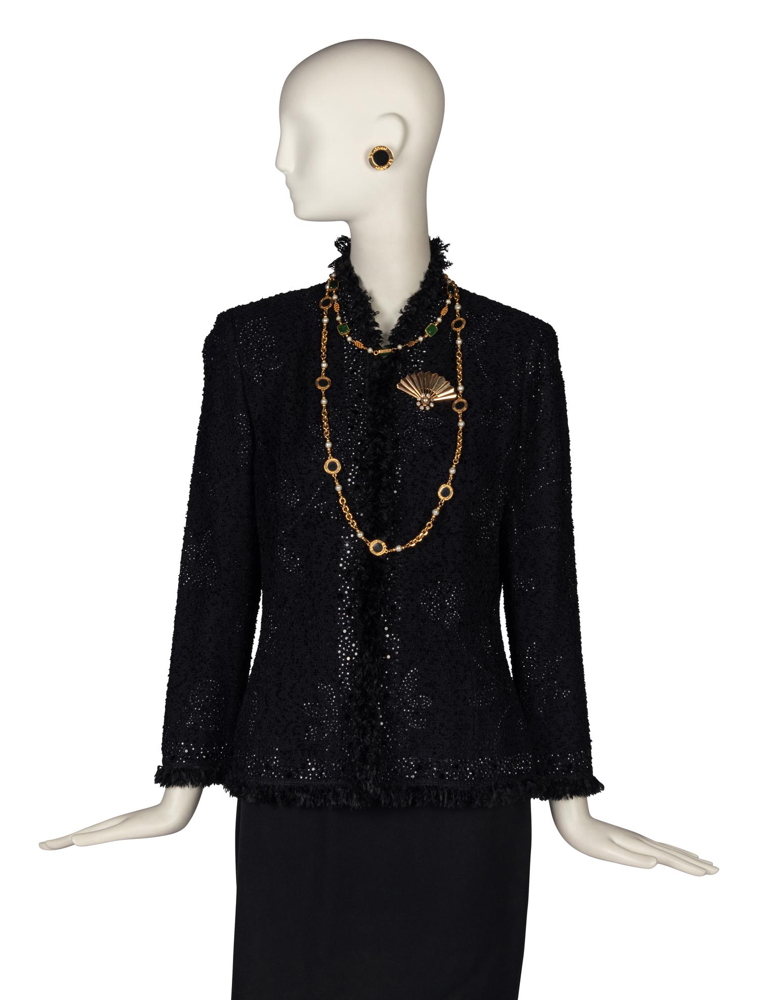 St. John Jacket, Two Necklaces, Ear Clips, and Brooch