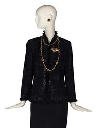 St. John Jacket, Two Necklaces, Ear Clips, and Brooch