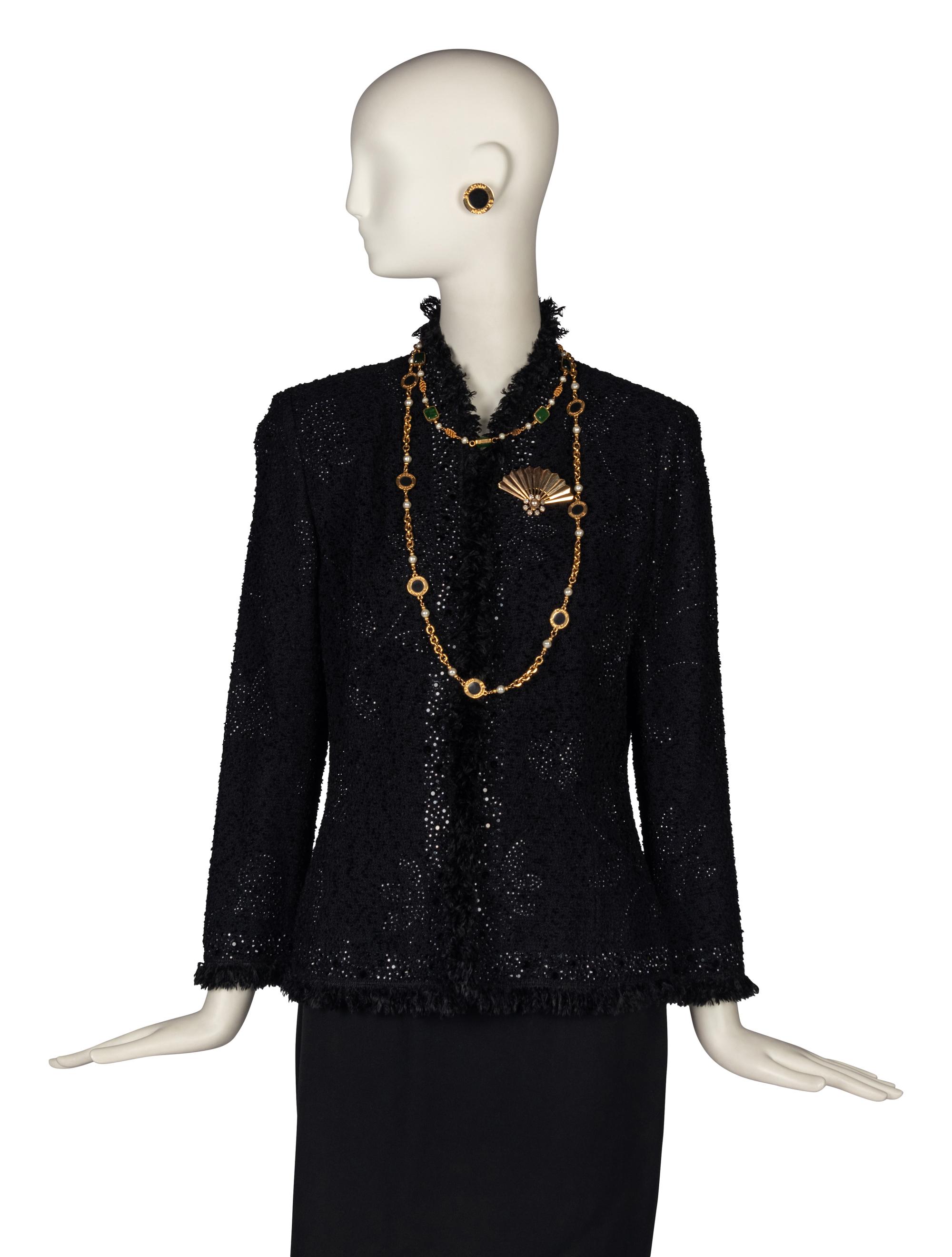 St. John Jacket, Two Necklaces, Ear Clips, and Brooch