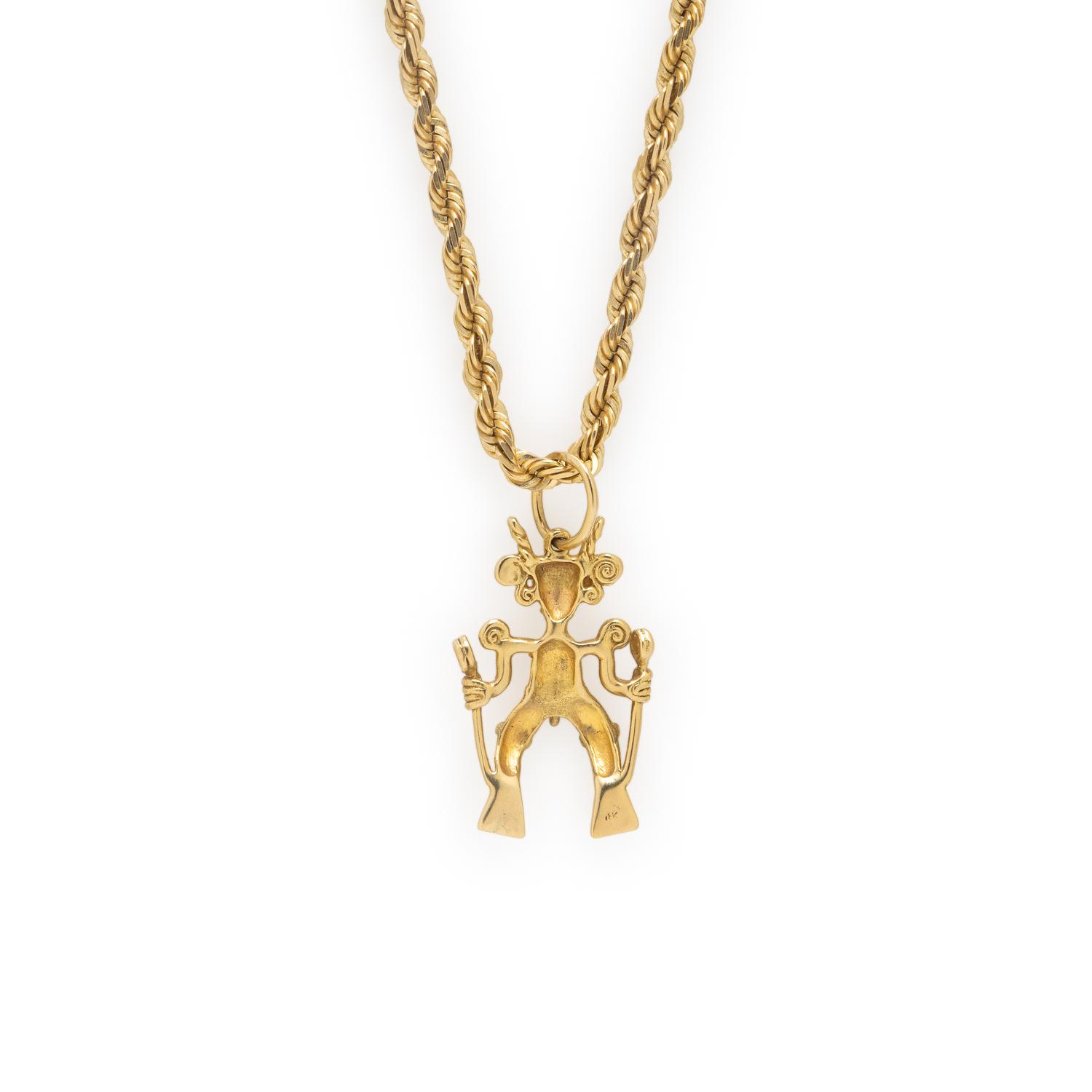 Yellow Gold Pre-Colombian Style Figure Pendant Necklace