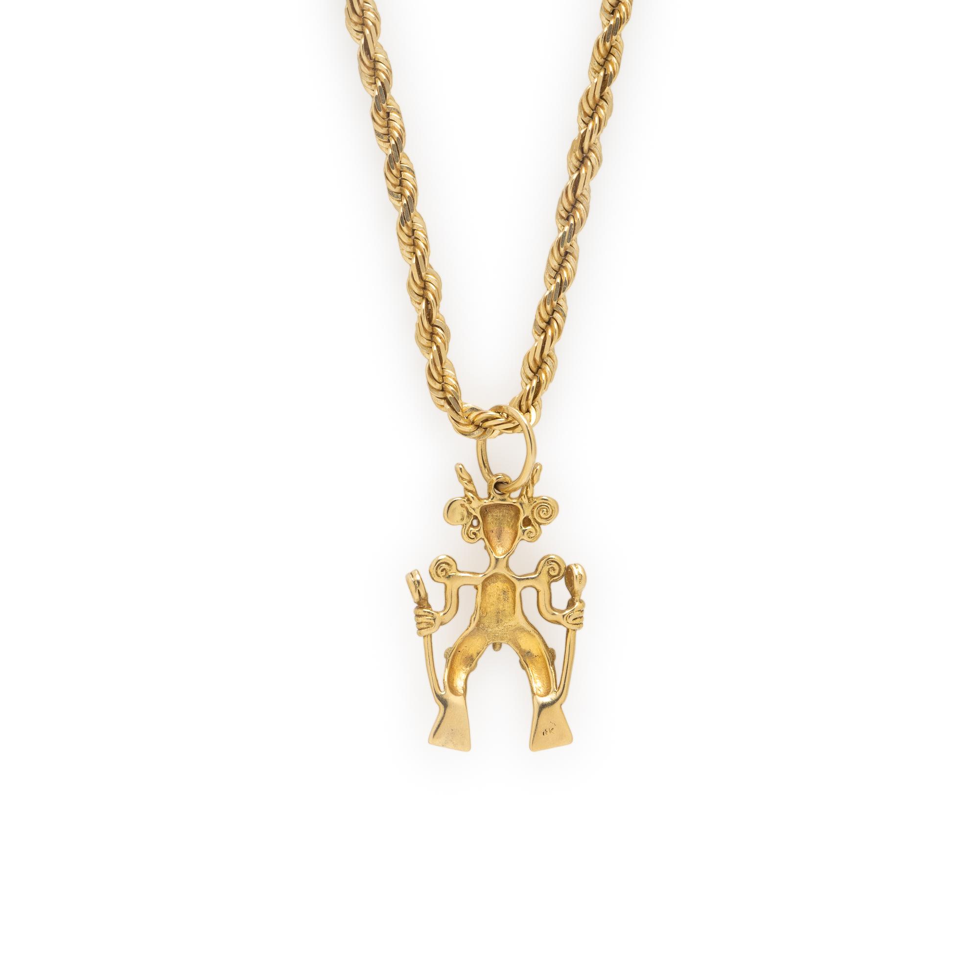 Yellow Gold Pre-Colombian Style Figure Pendant Necklace