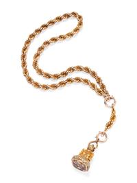 YELLOW GOLD INTAGLIO FOB AND CHAIN