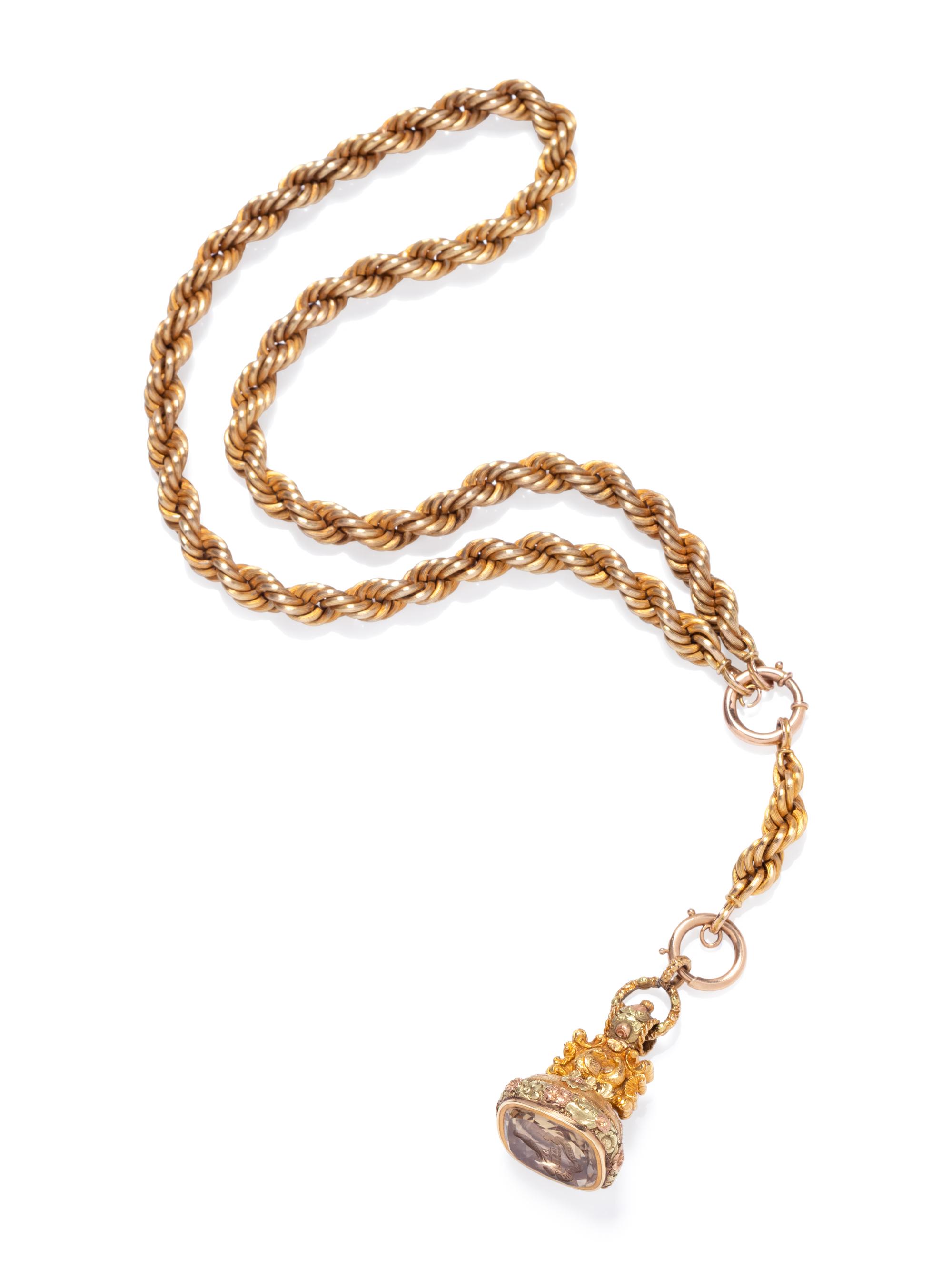 YELLOW GOLD INTAGLIO FOB AND CHAIN