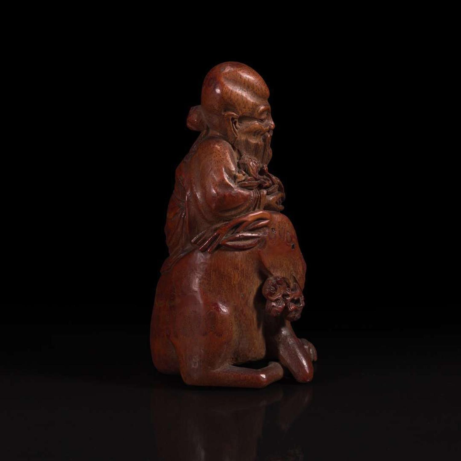 A Chinese carved bamboo figure of Shoulao on deer 寿老骑鹿竹雕 19th century or earlier ???????