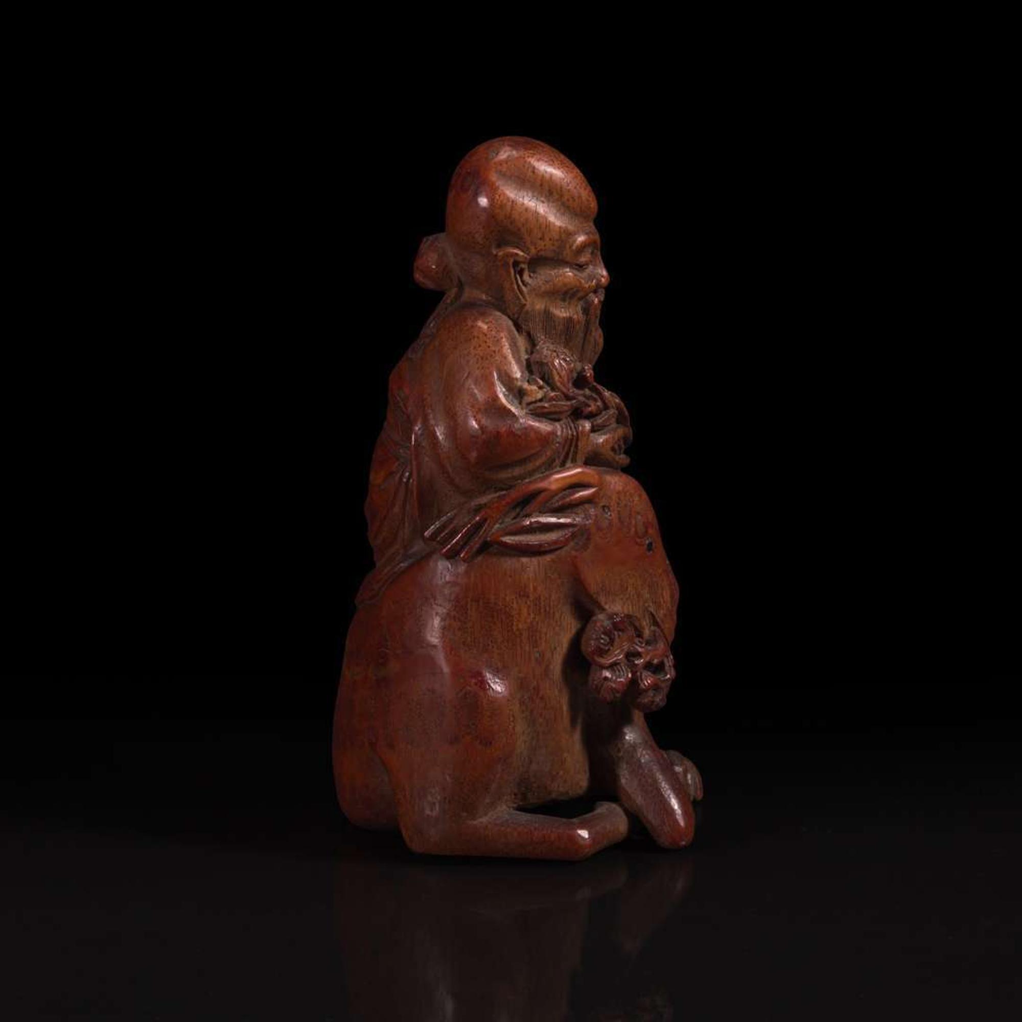 A Chinese carved bamboo figure of Shoulao on deer 寿老骑鹿竹雕 19th century or earlier ???????