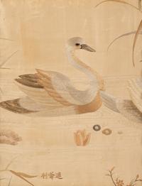 A Japanese Silk Embroidery of a Swan