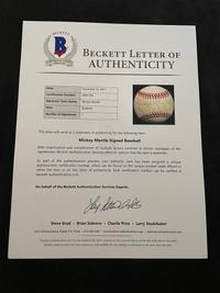 A Mickey Mantle Signed Autograph Baseball (Beckett Authentication Services Letter BAS Certified),