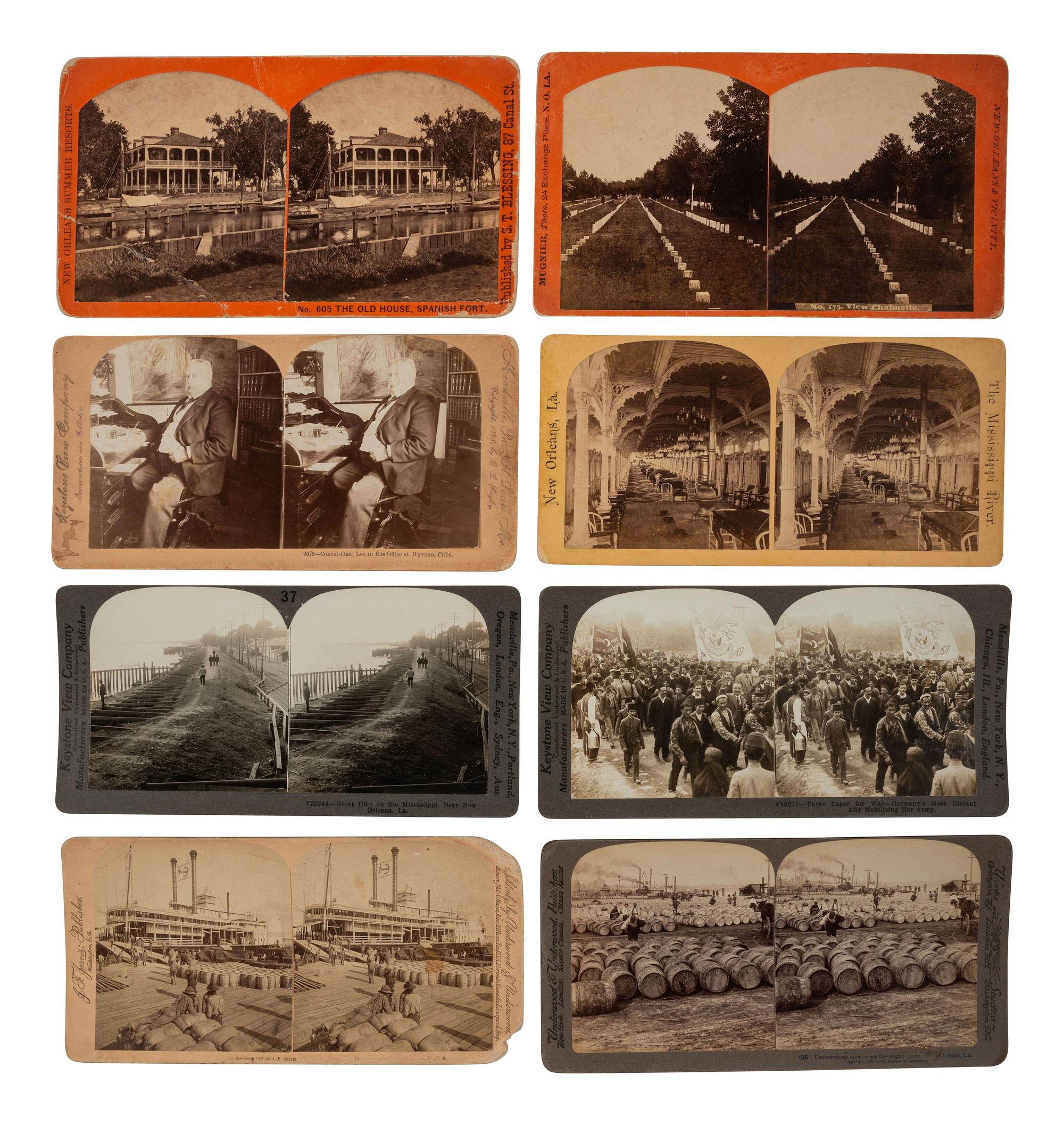 [EARLY PHOTOGRAPHY]. 17 CDVs & stereoviews, incl. early views of Canal Street, New Orleans.