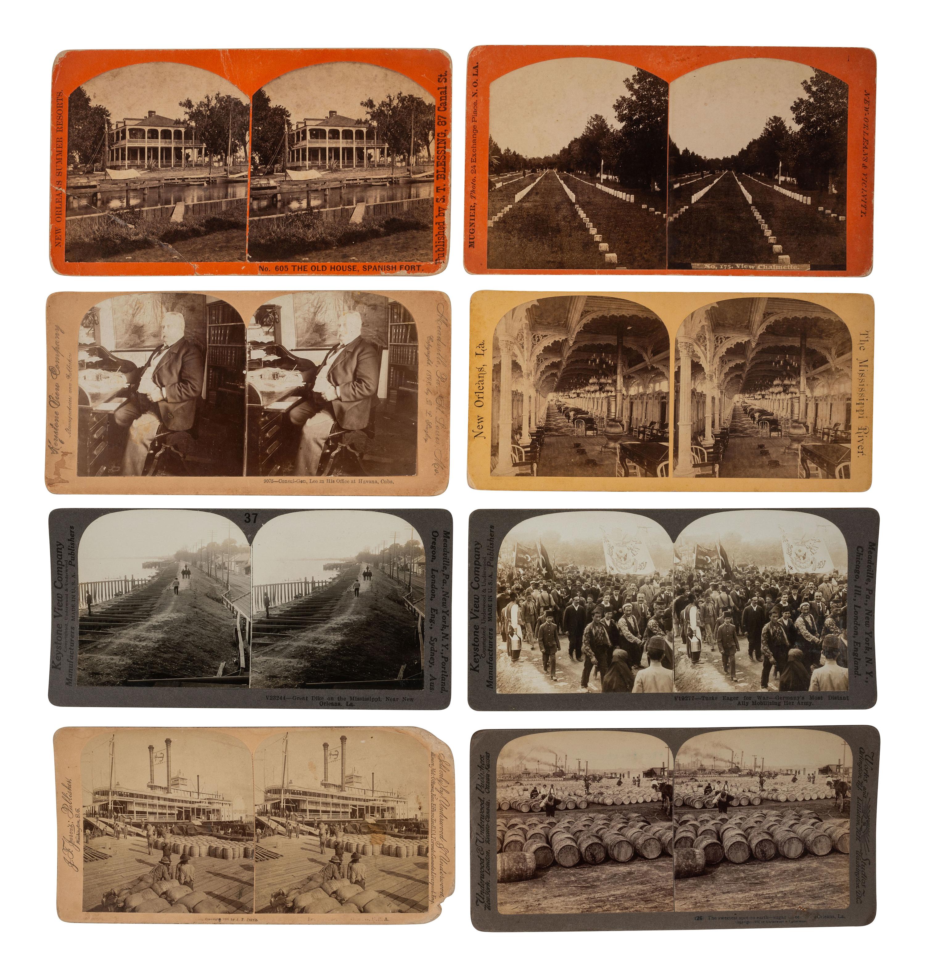 [EARLY PHOTOGRAPHY]. 17 CDVs & stereoviews, incl. early views of Canal Street, New Orleans.