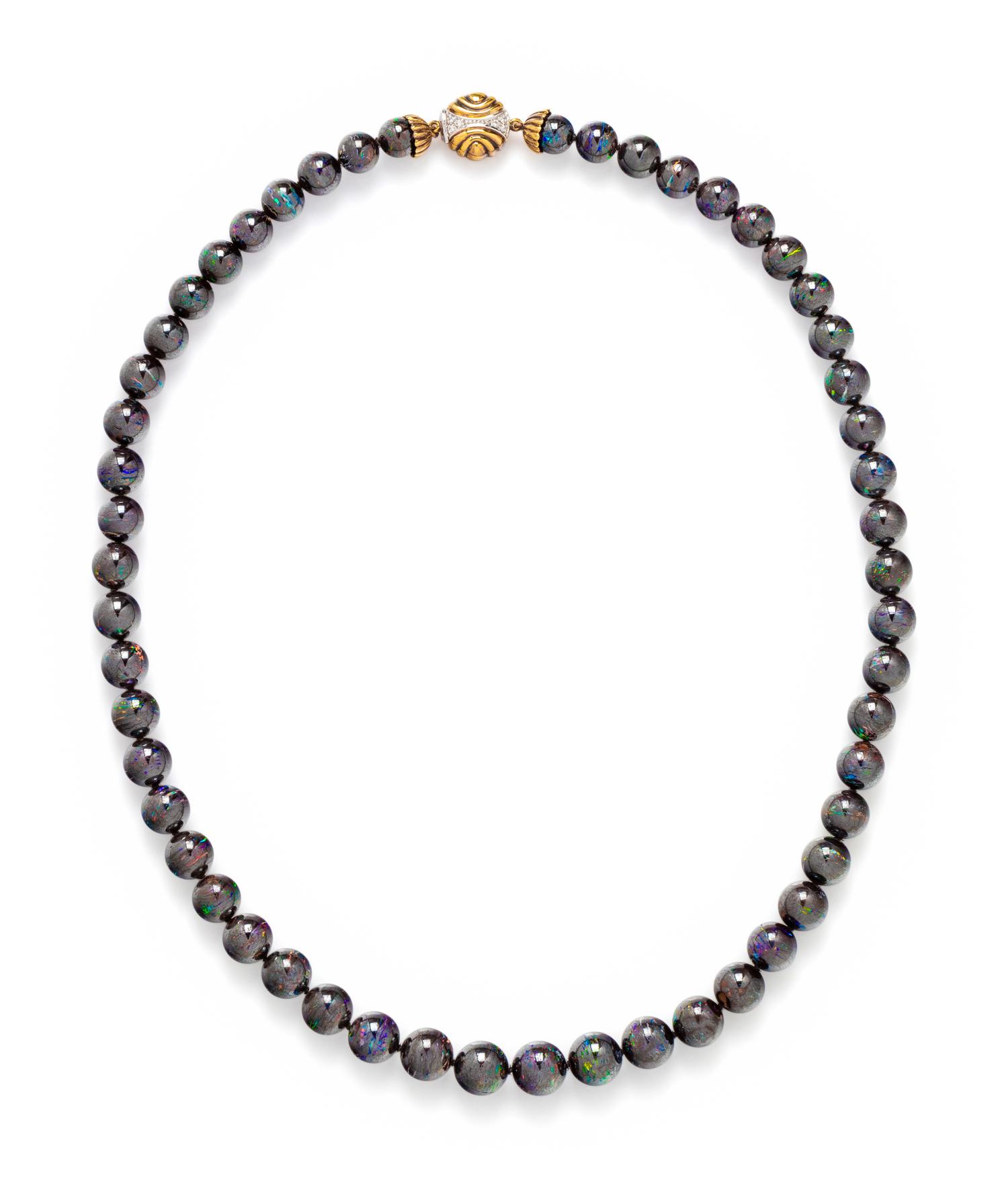 BICOLOR GOLD, DIAMOND AND BOULDER OPAL NECKLACE