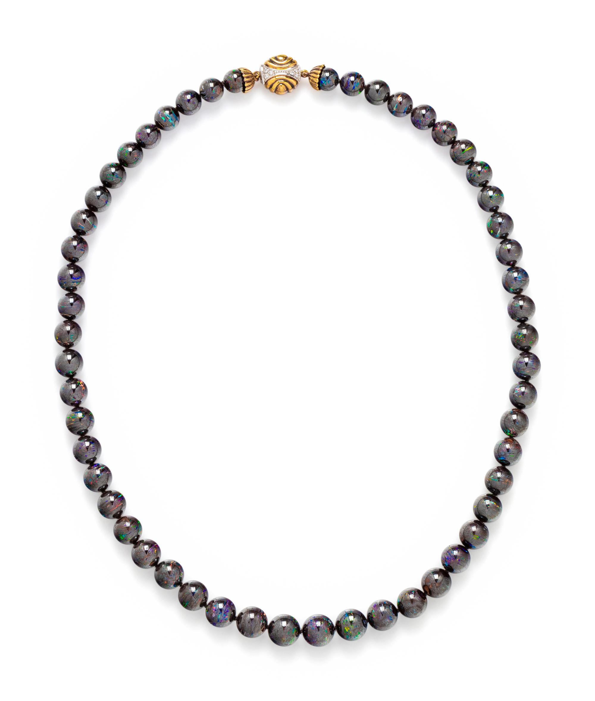 BICOLOR GOLD, DIAMOND AND BOULDER OPAL NECKLACE
