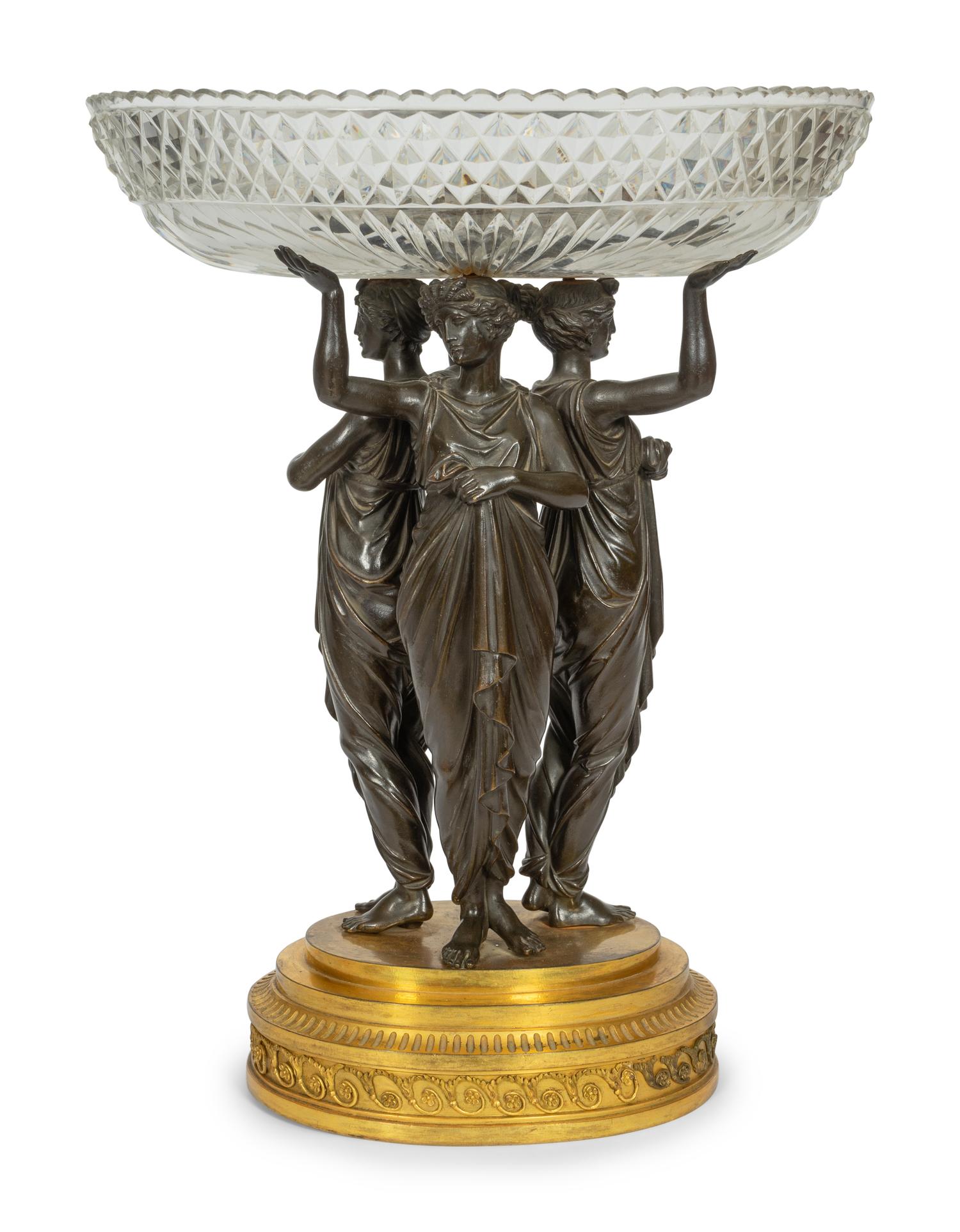 A French Gilt and Patinated Bronze Figural Epergne