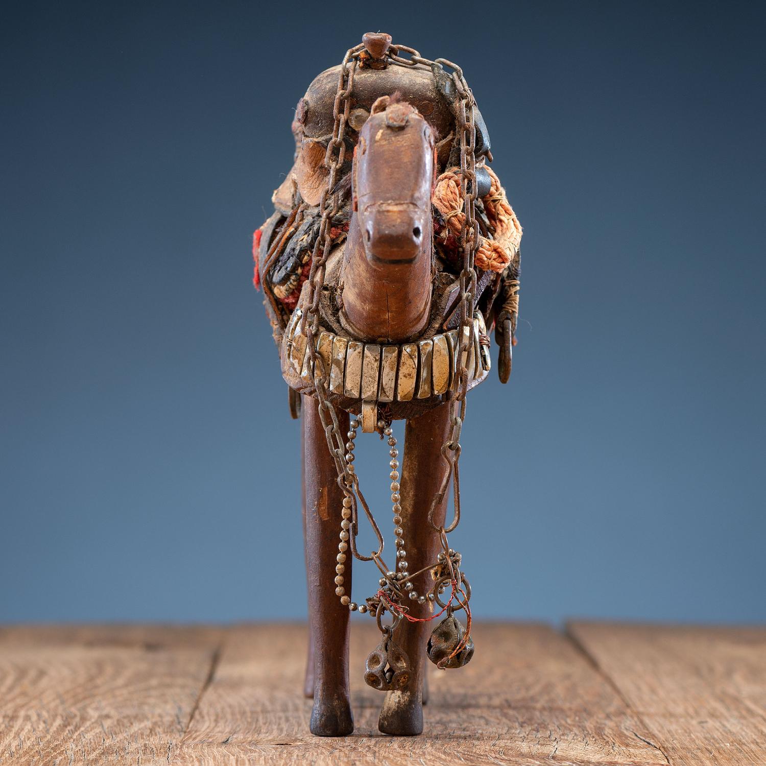 Carved Wooden Toy Horse, with Tack