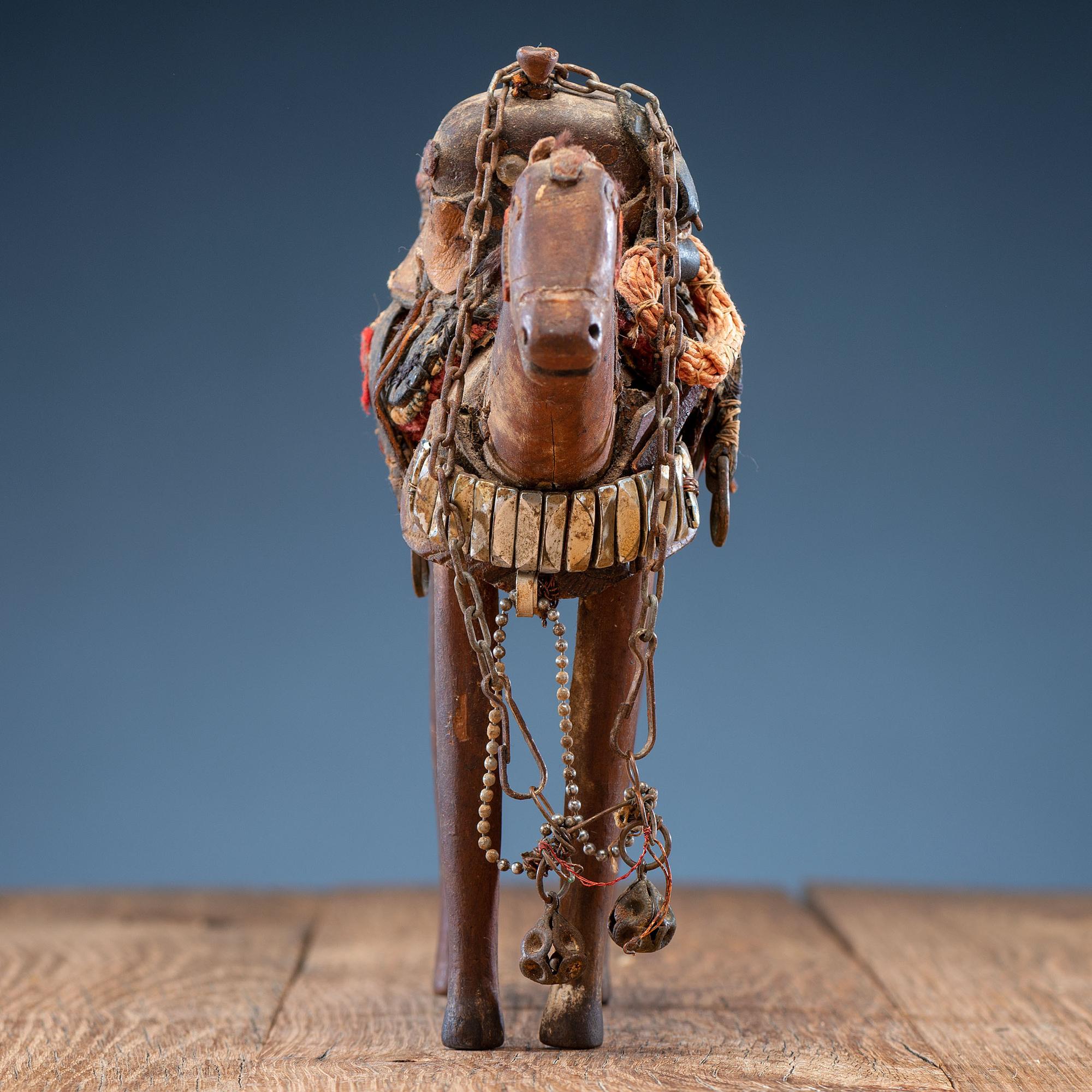 Carved Wooden Toy Horse, with Tack