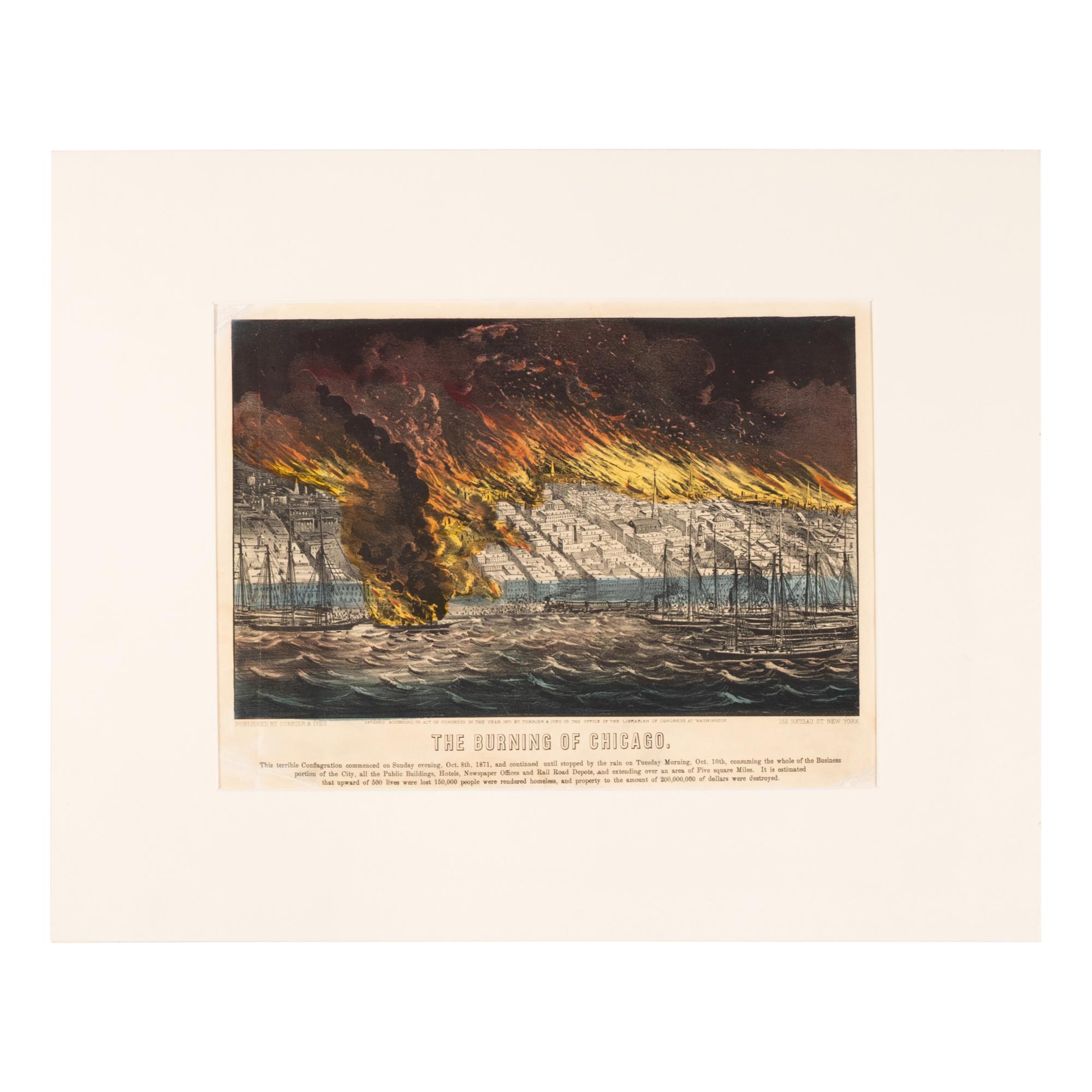 [Chicago Fire]. A group of 10 prints and 2 paintings, showing views of Chicago before and after the Great Fire, including: