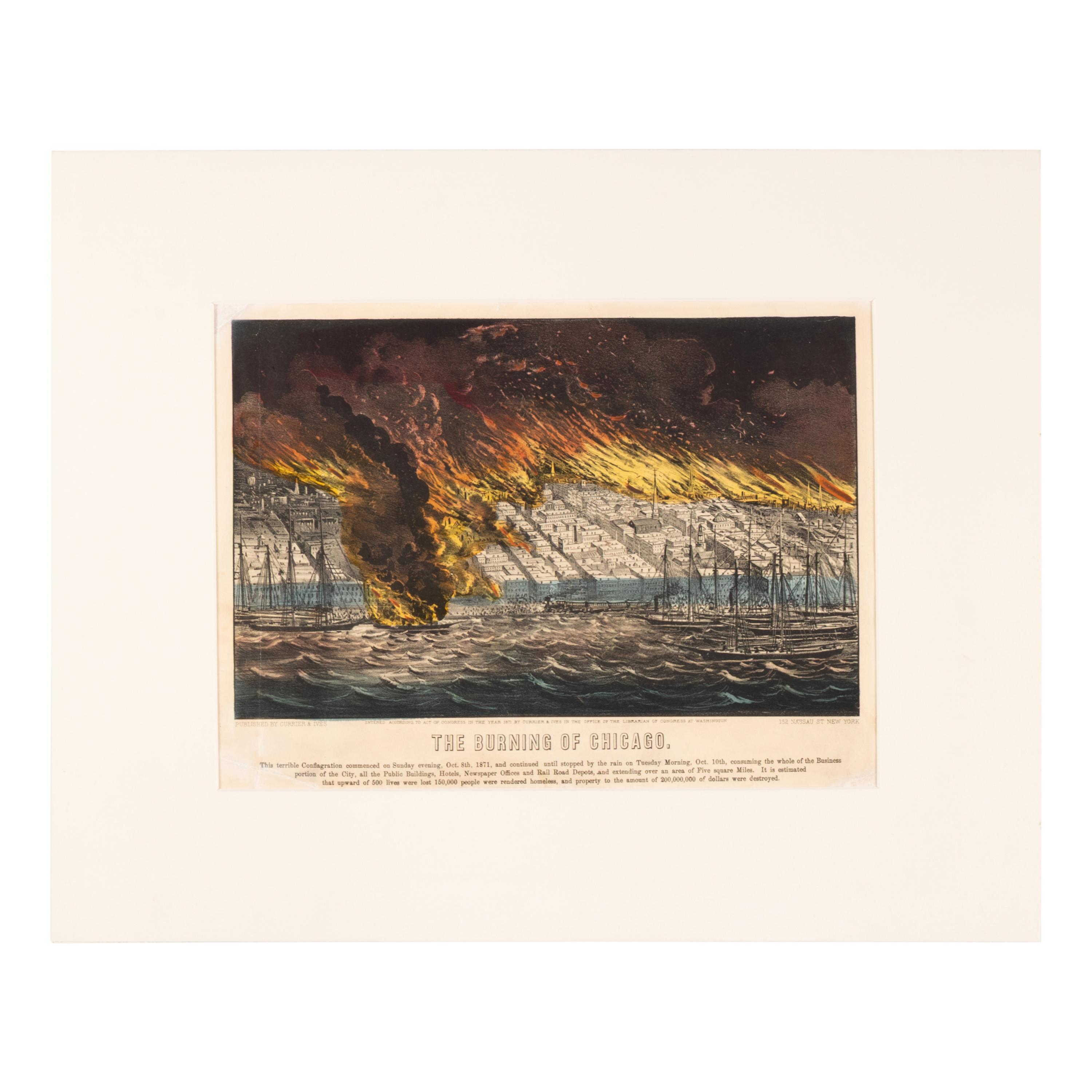 [Chicago Fire]. A group of 10 prints and 2 paintings, showing views of Chicago before and after the Great Fire, including: