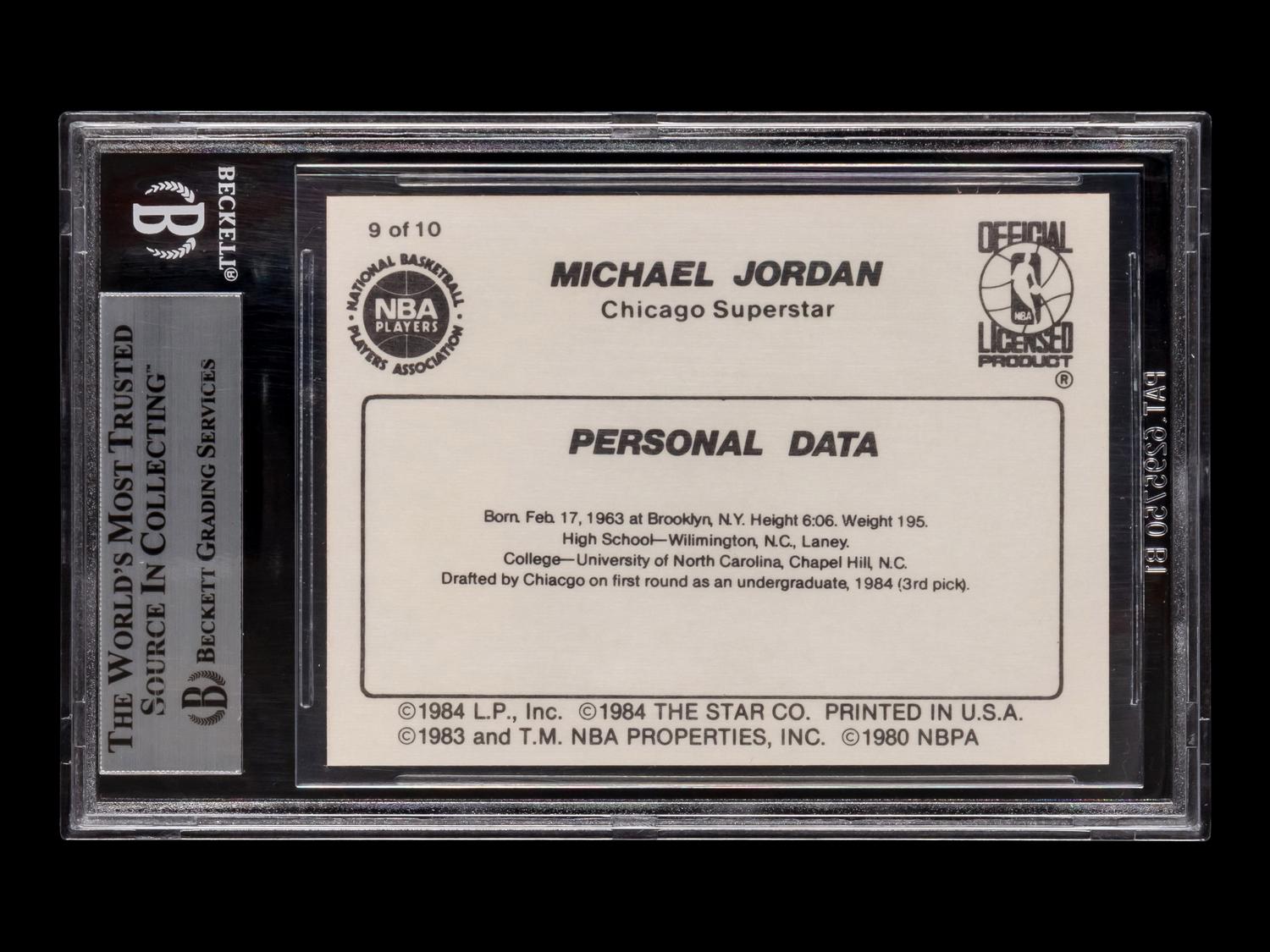 A 1986 Star Michael Jordan Set Personal Data Card No. 9 (BGS 7 NEAR MINT)