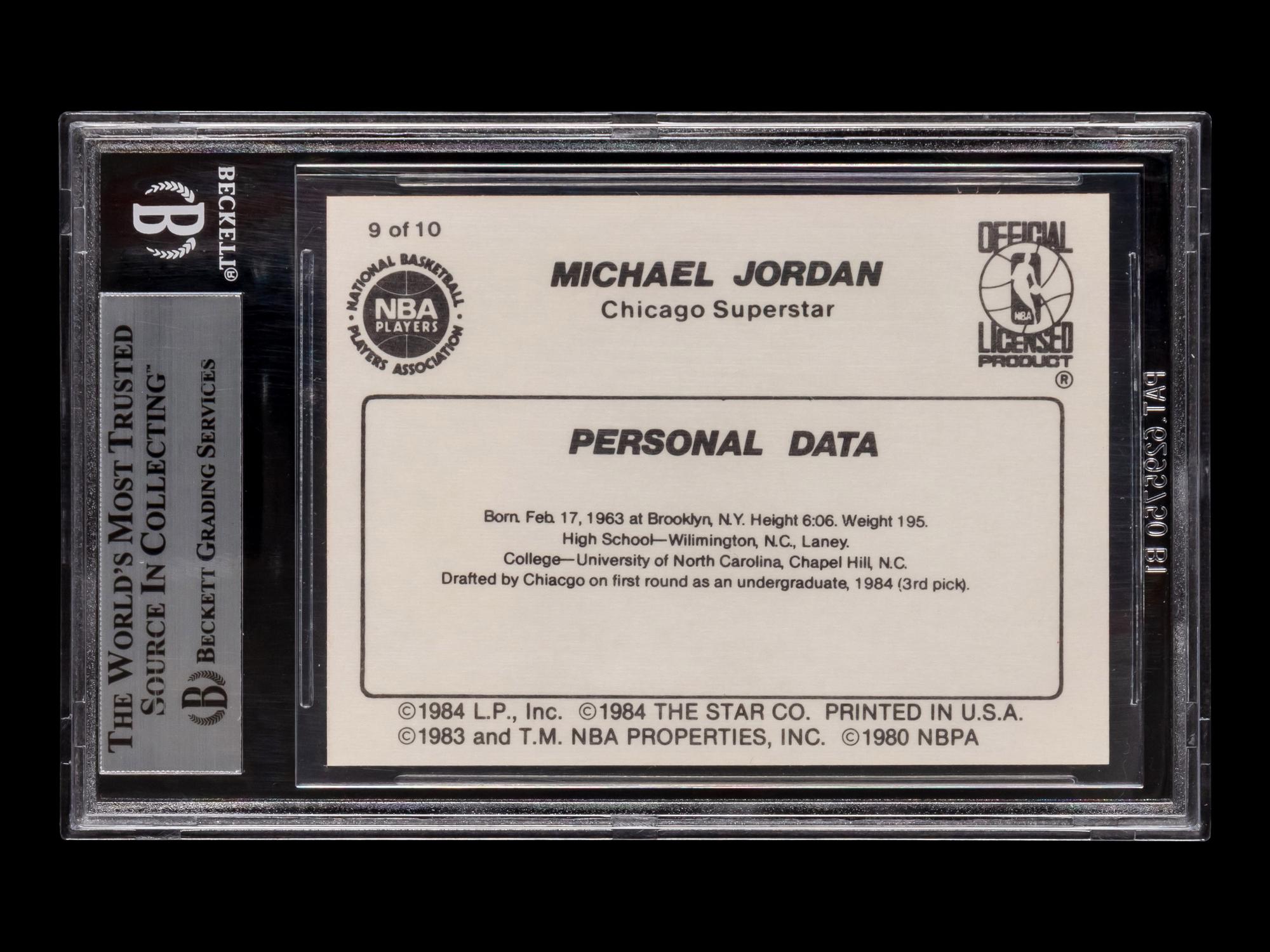 A 1986 Star Michael Jordan Set Personal Data Card No. 9 (BGS 7 NEAR MINT)