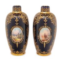 A Pair of Coalport Porcelain Covered Vases
