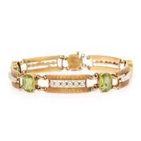 Peridot, Seed Pearl, and Yellow Gold Bracelet