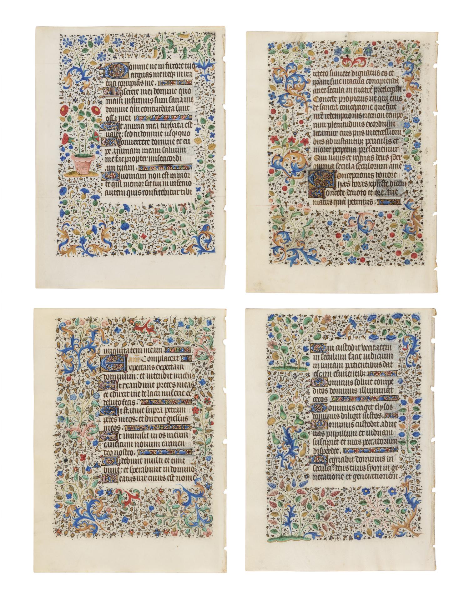 JEAN HAINCELIN (active Paris 1435-1460) and MASTER OF SAINT STEPHEN (active Paris, c. 1440-1460) Four leaves from a Book of Hours, in Latin and French, illuminated manuscript on vellum [France, Paris, c. 1440–1460]