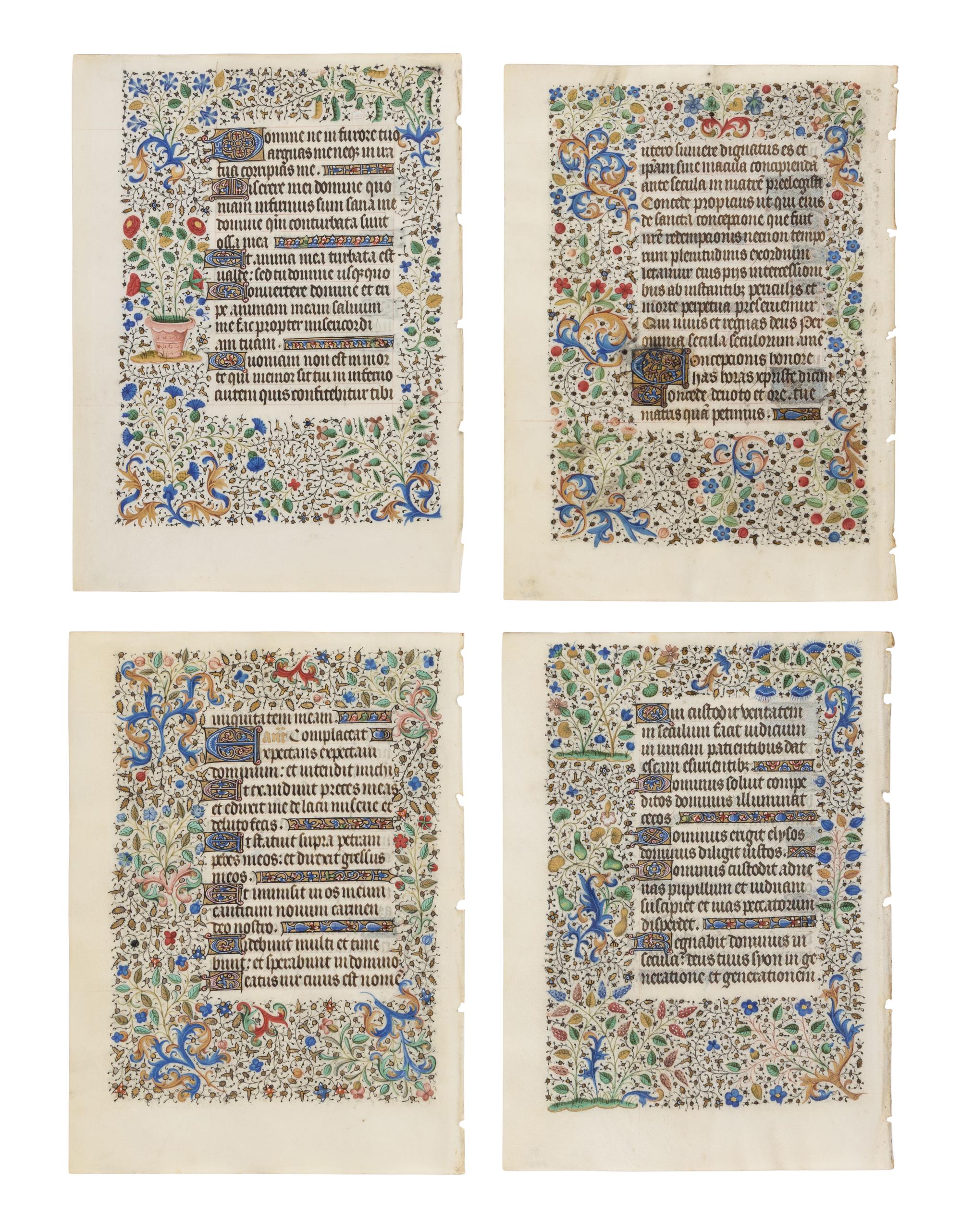 JEAN HAINCELIN (active Paris 1435-1460) and MASTER OF SAINT STEPHEN (active Paris, c. 1440-1460) Four leaves from a Book of Hours, in Latin and French, illuminated manuscript on vellum [France, Paris, c. 1440–1460]