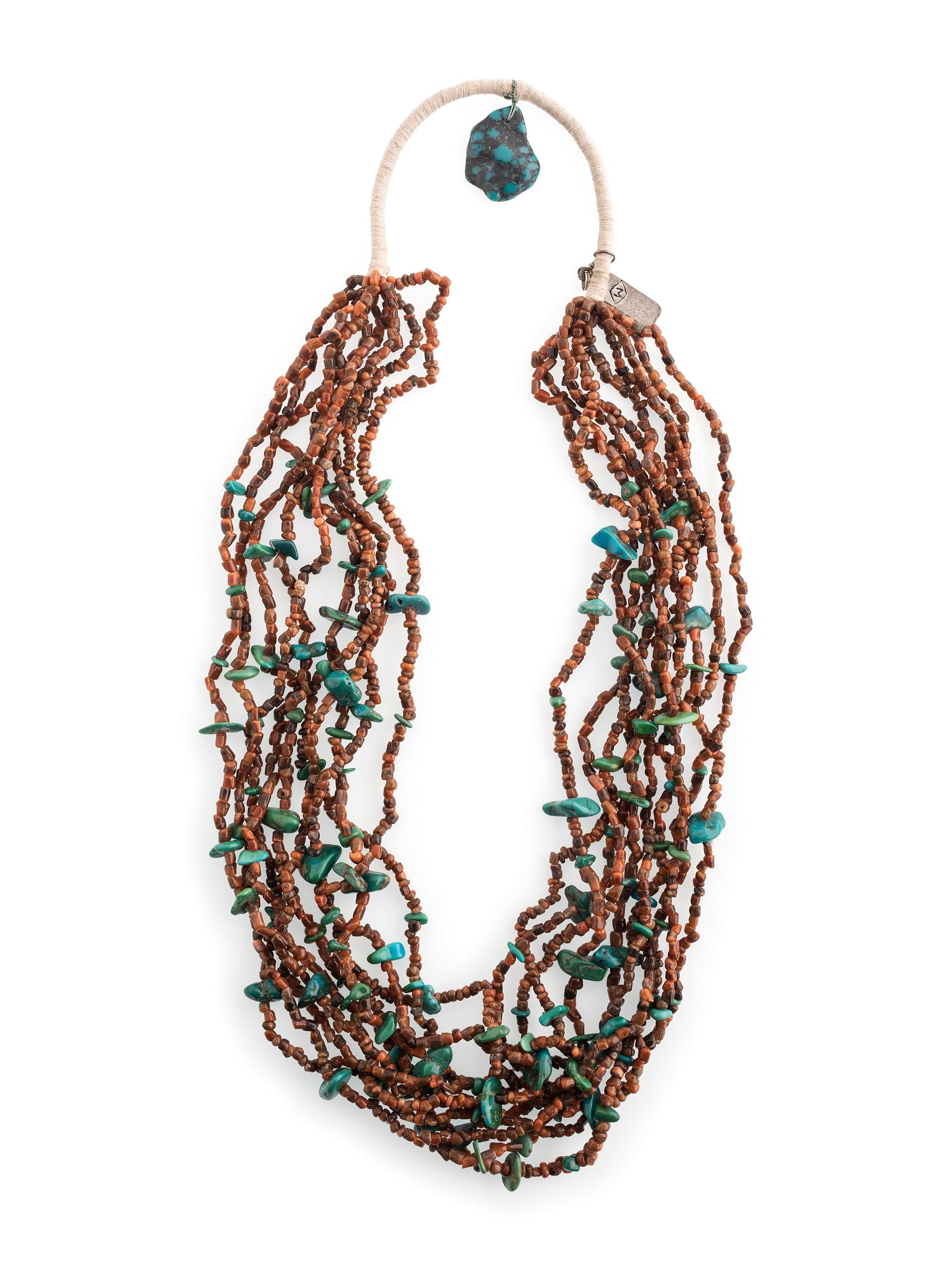 Ten-Strand Necklace, with Coral and Turquoise