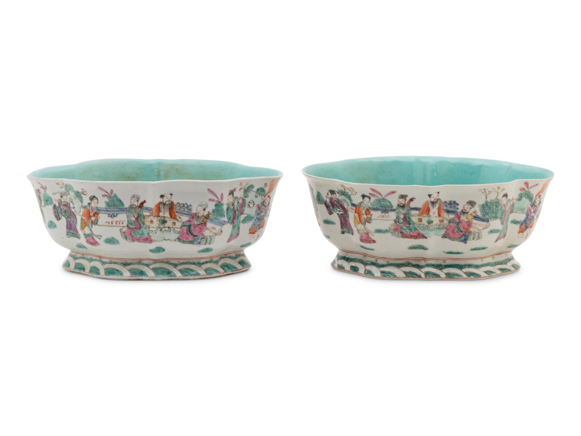 A Pair of Chinese Famille Rose Flori-form Stem Bowls
