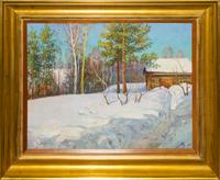 Artist Unknown, (Russian, b. 1924), Log Cabin in Winter